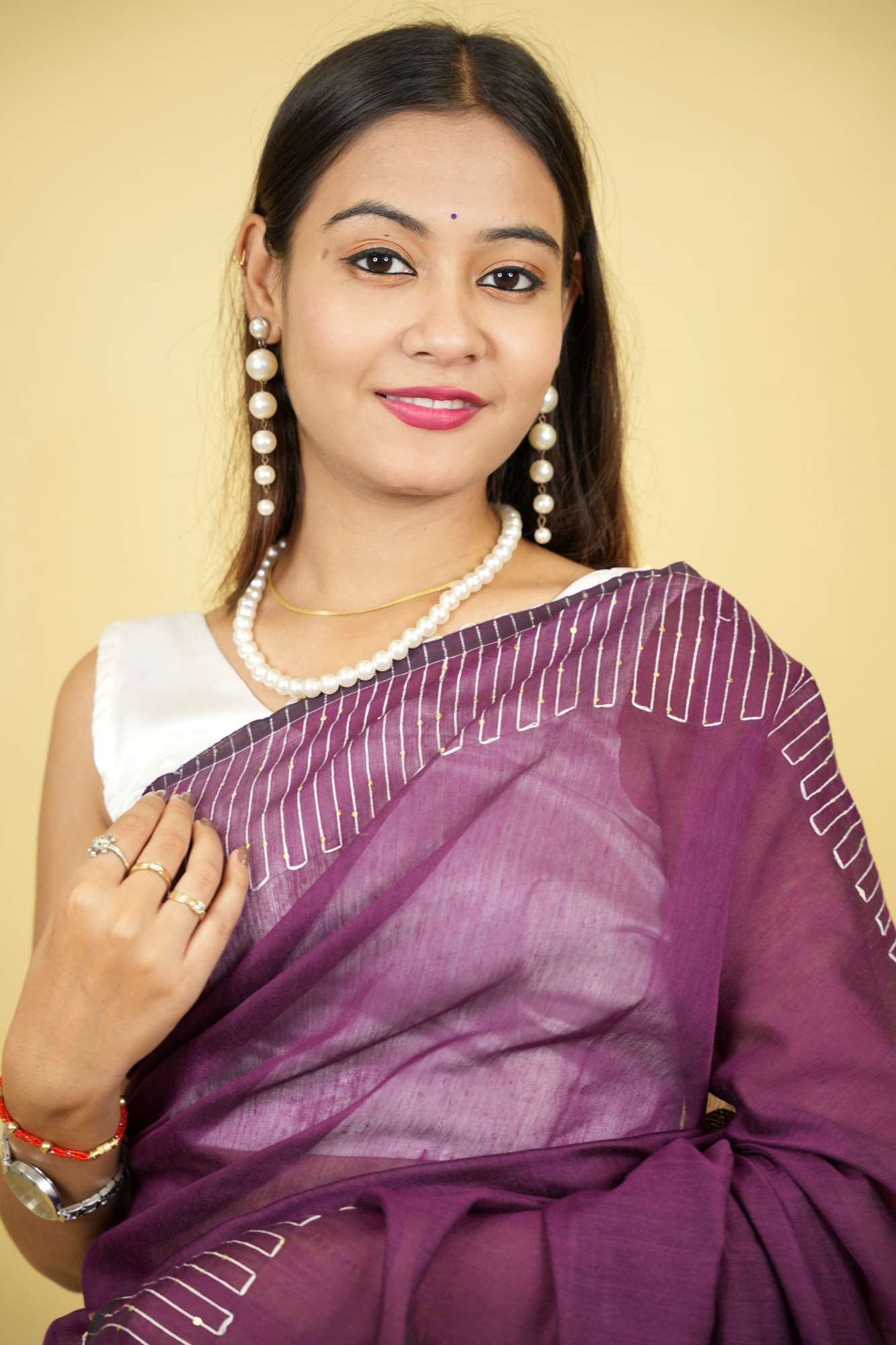 Purple Cotton Silk with Sequin-Embellished Pallu & Border Ready To Wear Saree