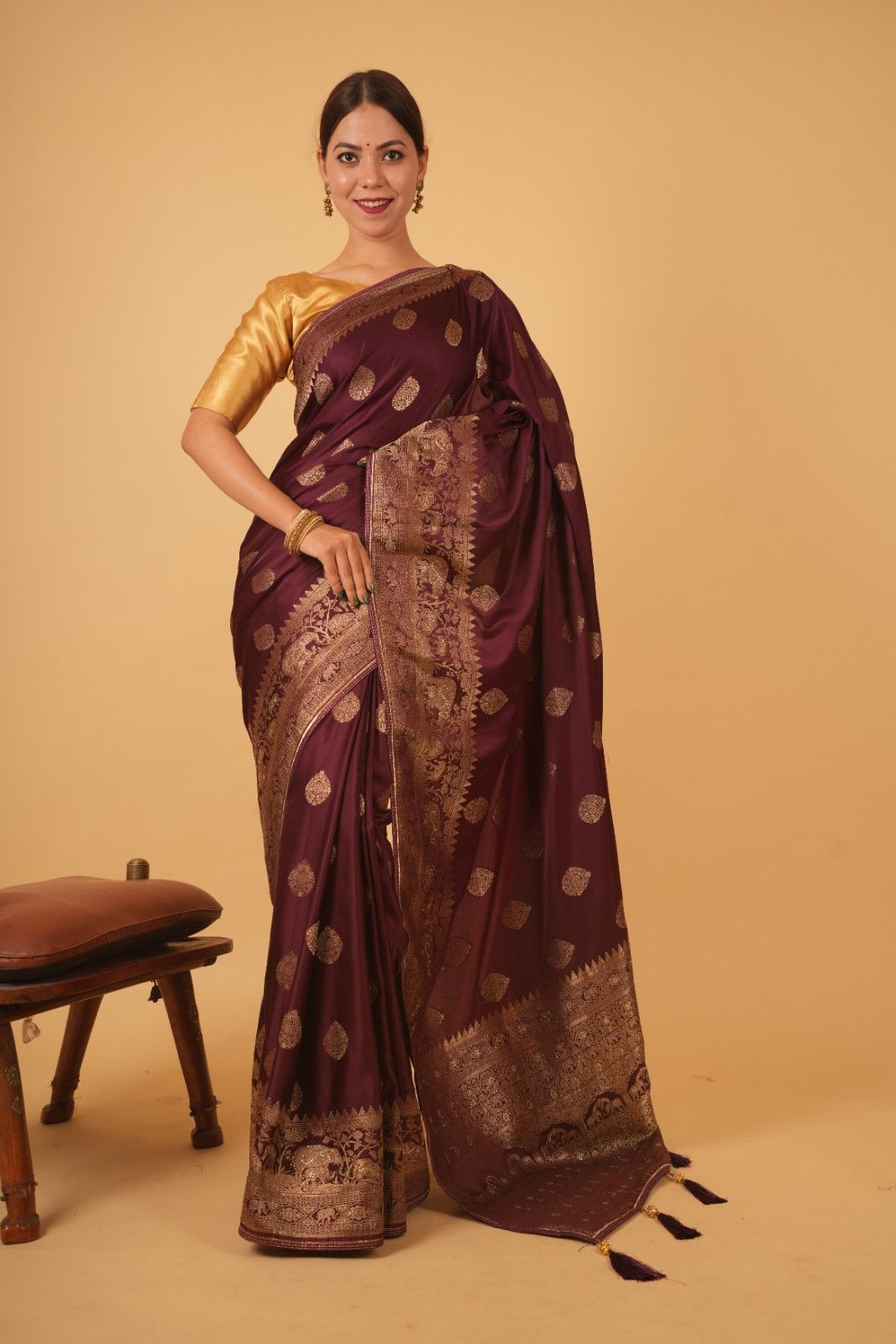 Festive Kanjeevaram With Golden Zari Embordered And Overall Butta Work Wrap In One Minute Saree