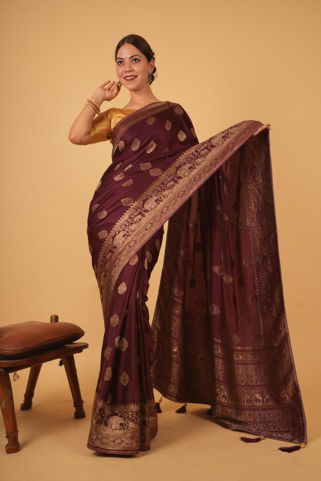 Festive Kanjeevaram With Golden Zari Embordered And Overall Butta Work Wrap In One Minute Saree