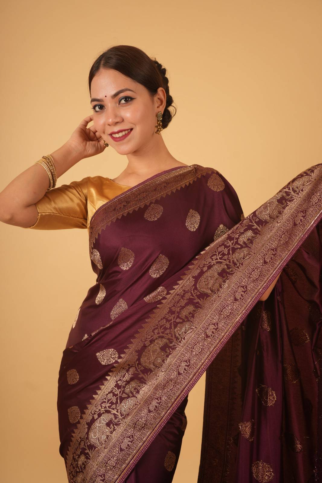 Festive Kanjeevaram With Golden Zari Embordered And Overall Butta Work Wrap In One Minute Saree