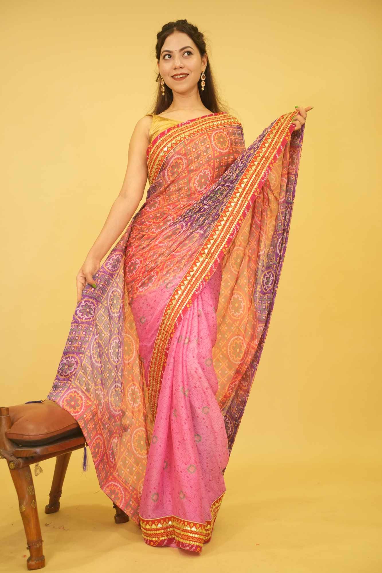 Purple & Pink Gotapatti Saree on sale