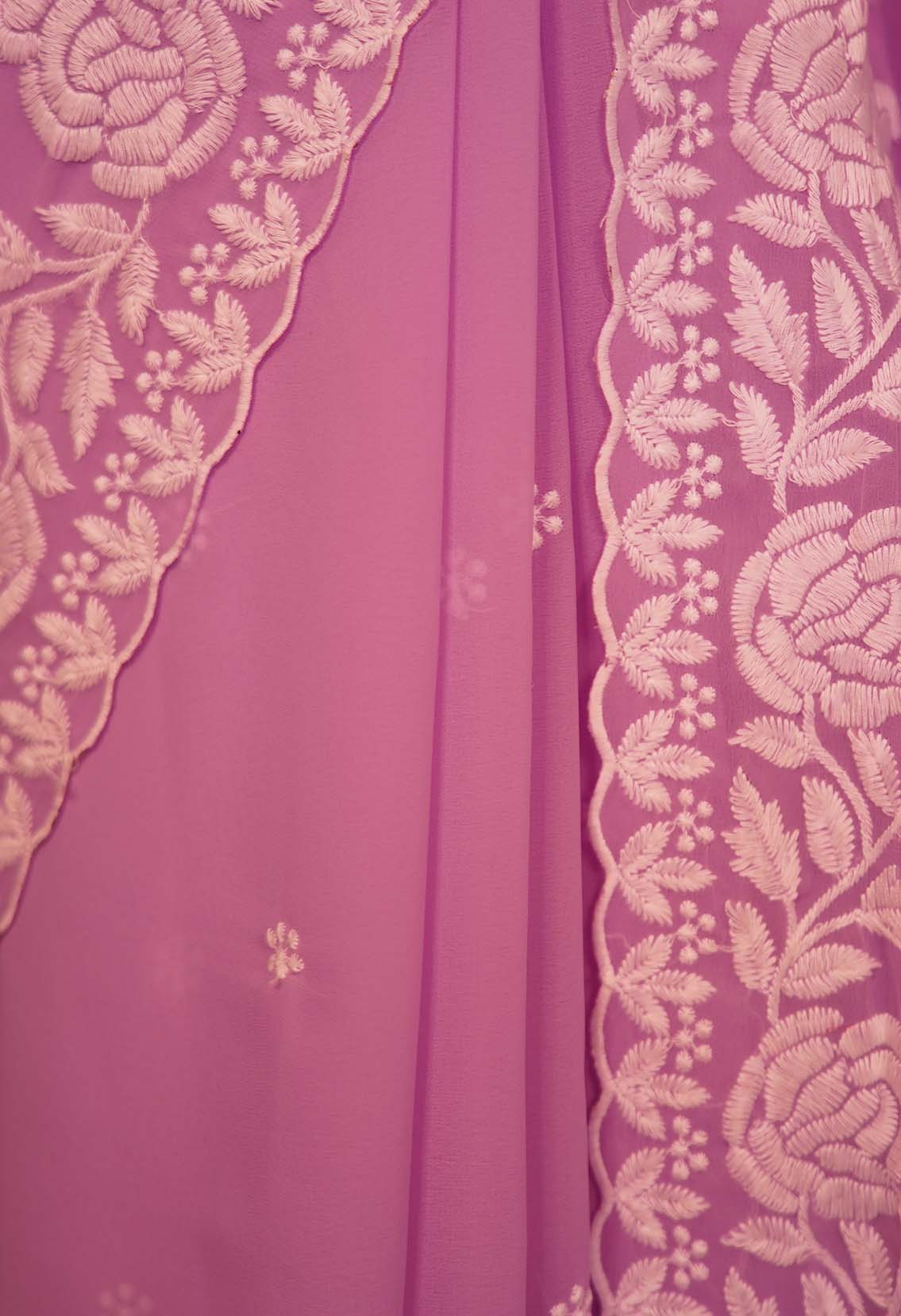 Ready To Wear Lavender With White Embroidered Border Wrap in 1 Minute Saree