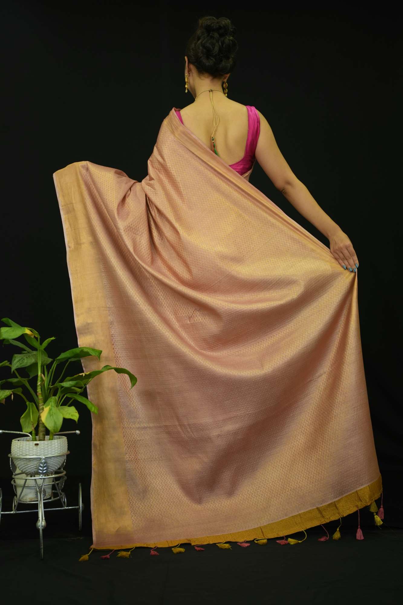 Beautiful Soft katan With OVerall Zari Woven & Tassels On Palla Ready To Wear Saree