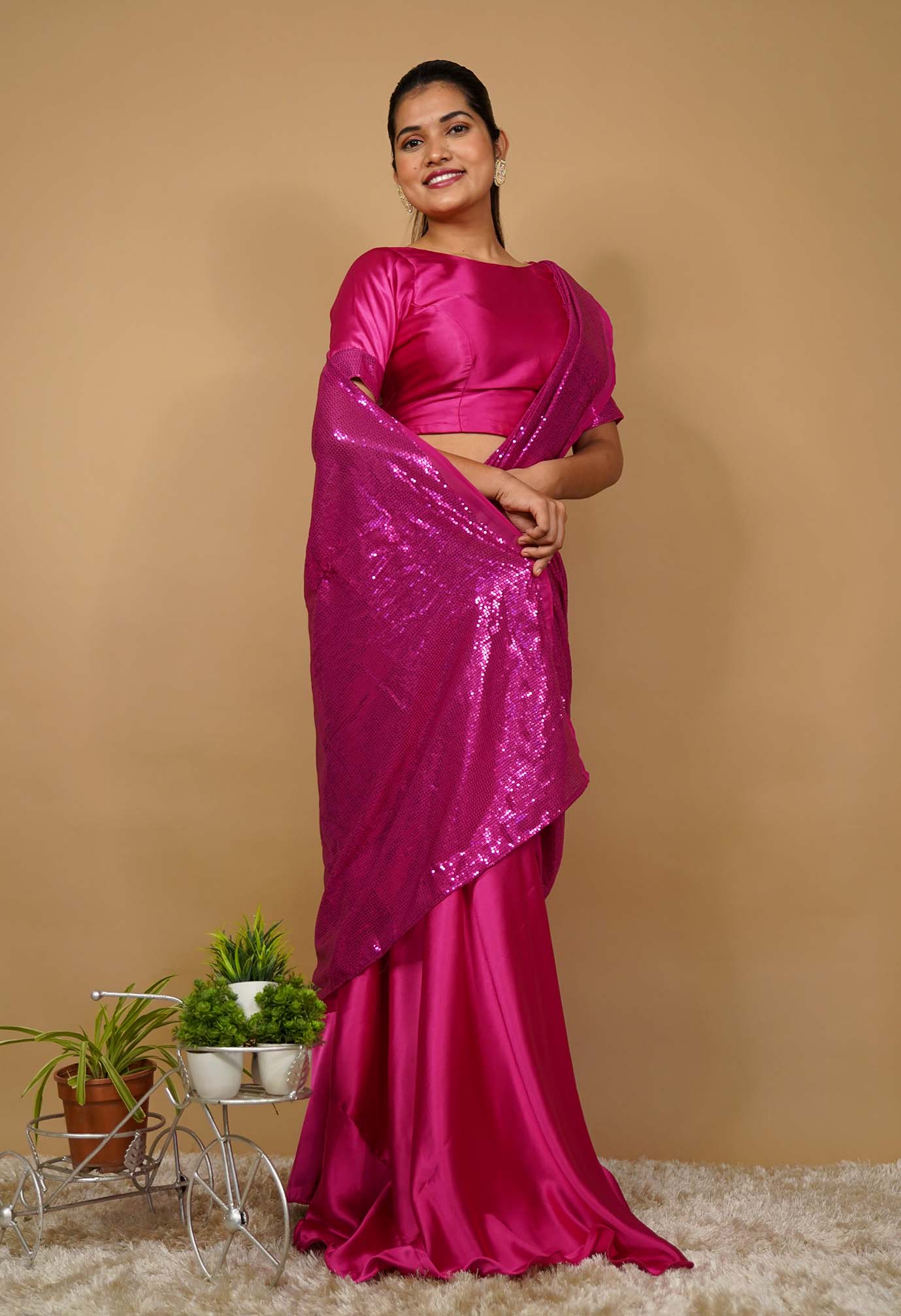Ready To Wear Cowl Drapped With Belt And skirt patterned Designer Saree