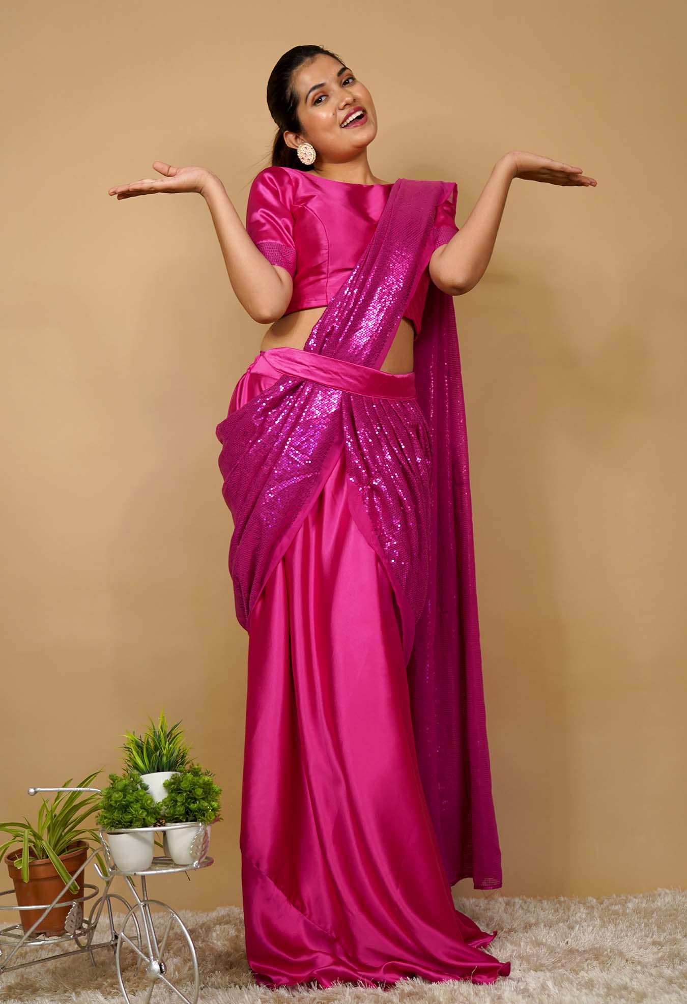Ready To Wear Cowl Drapped With Belt And skirt patterned Designer Saree