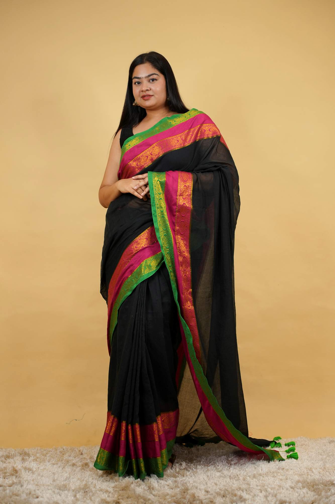 Mul Mul Cotton With Contrast Border Pure Handloom Work Ready To Wear Saree