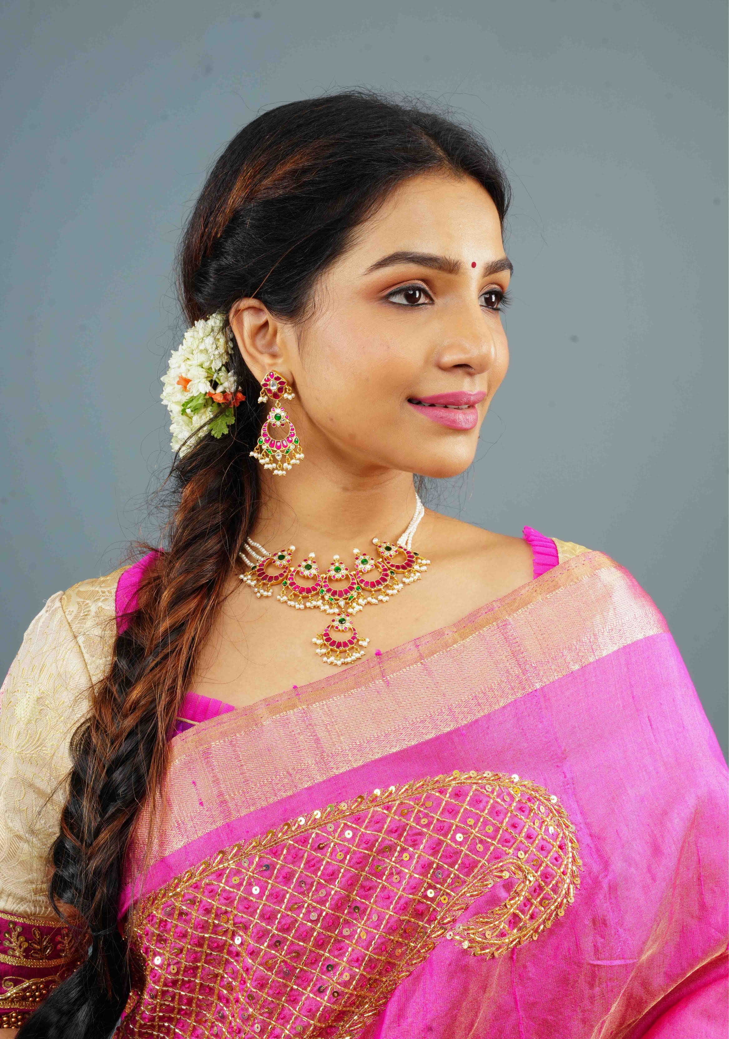 Ahmedabadi kundan Chand Jadau Necklace and Earrings Set | SHOBITAM