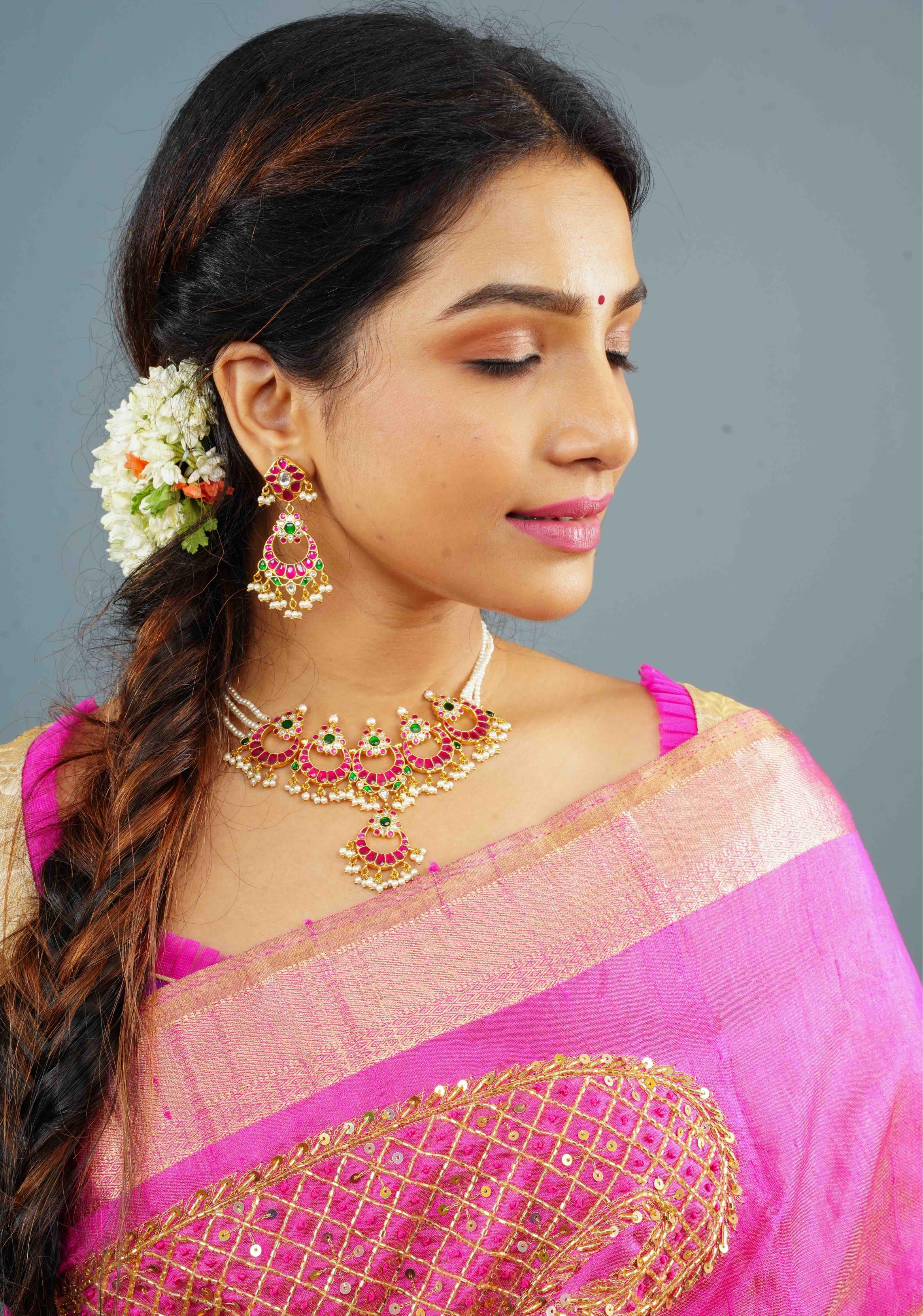 Ahmedabadi kundan Chand Jadau Necklace and Earrings Set | SHOBITAM