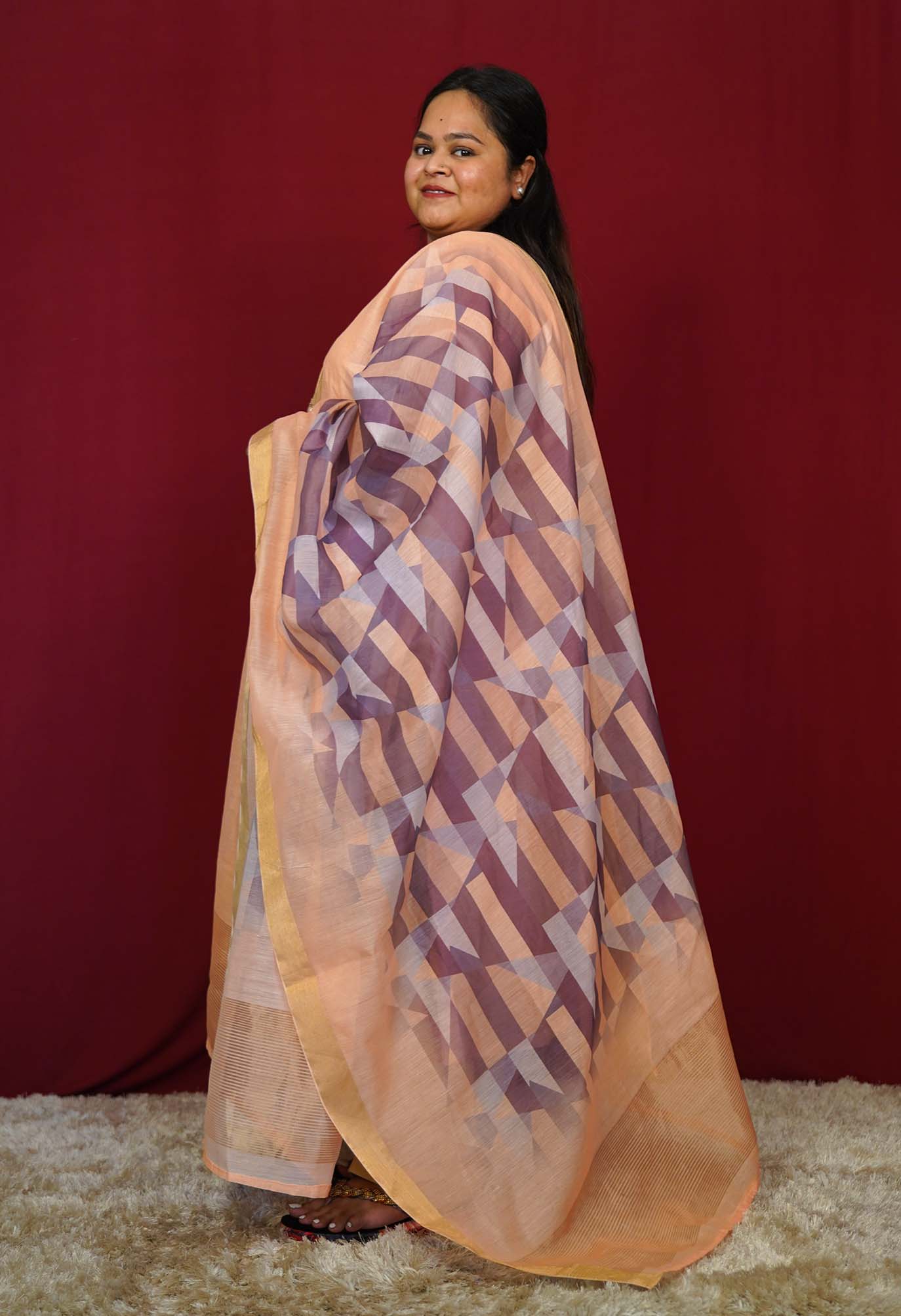 Peach Zari Embroidered Tissue Ready to wear Salwar-Kameez with Dupatta