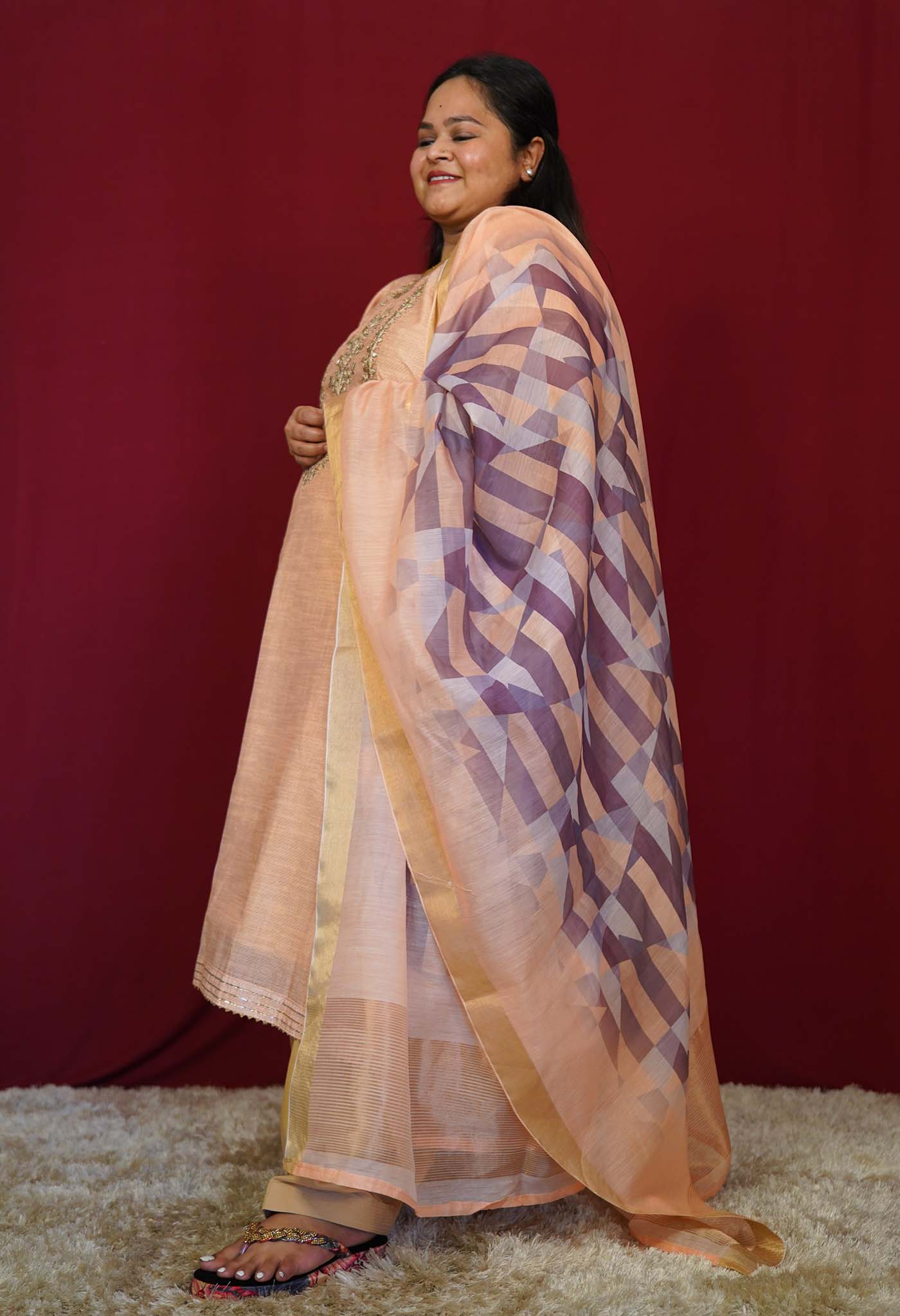 Peach Zari Embroidered Tissue Ready to wear Salwar-Kameez with Dupatta