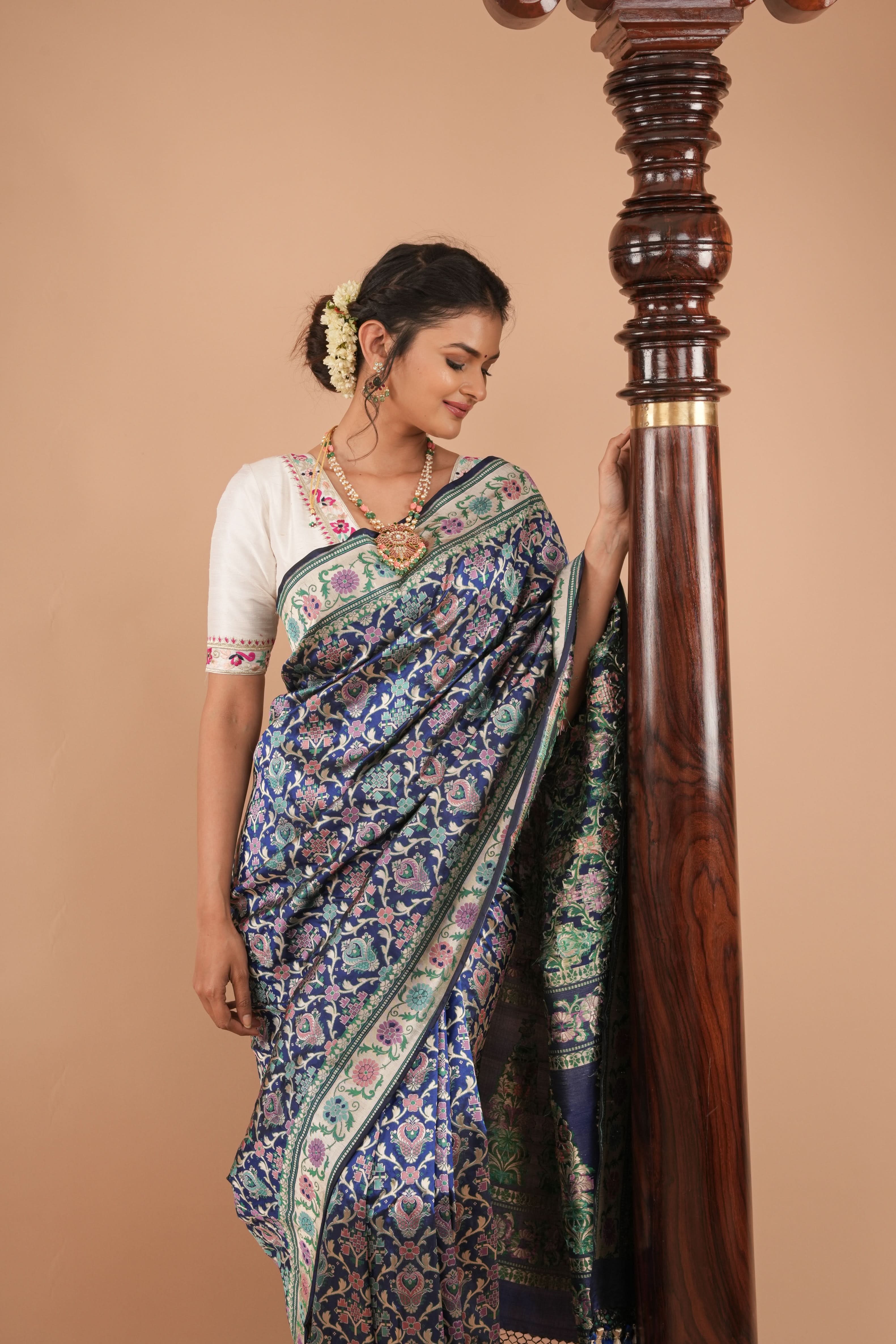 Exquisite Banarasi Patola Meenakari Katan Silk Saree in Blue with Intricate Pallu | SILK MARK CERTIFIED | Shobitam