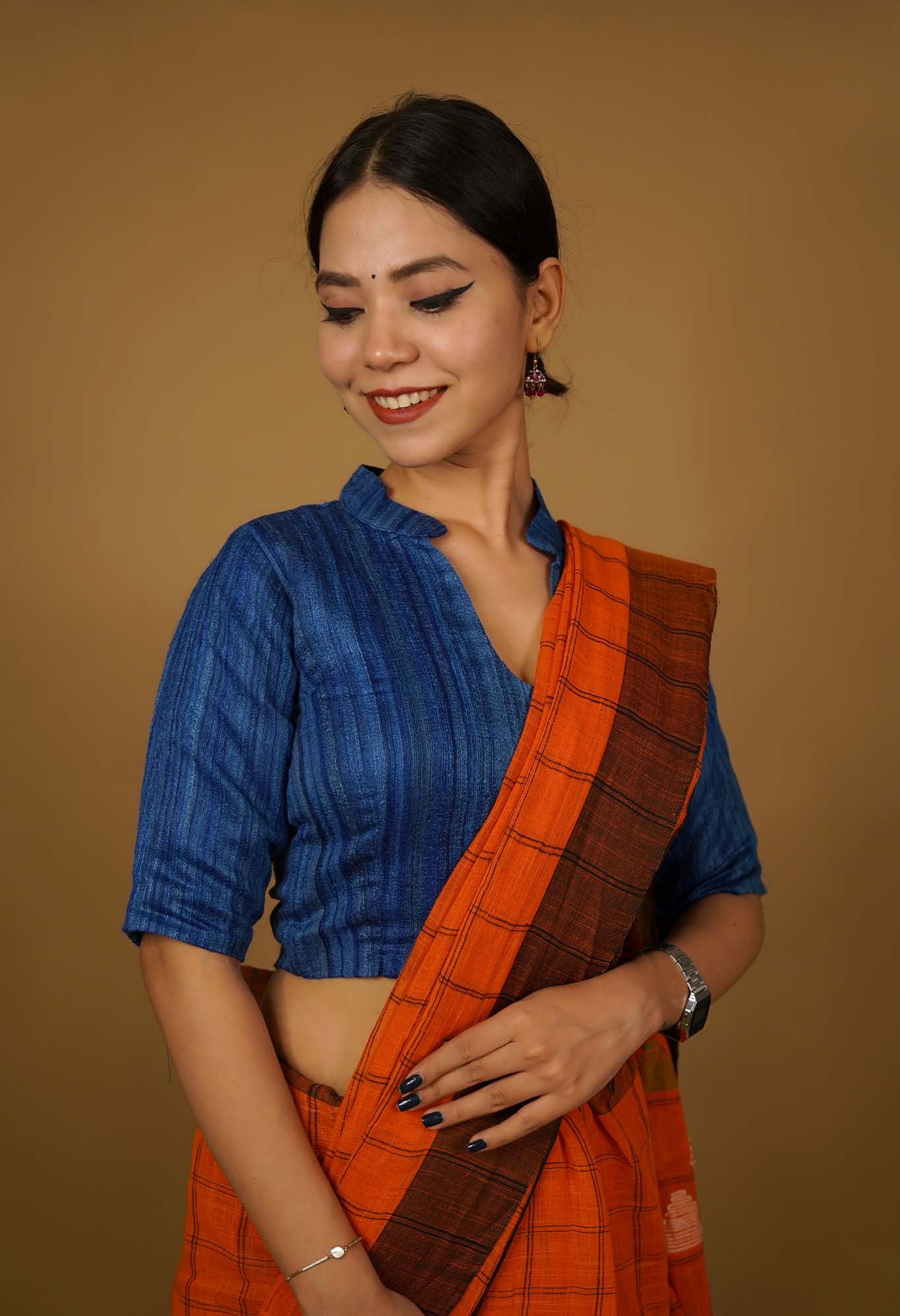 Classic Khadi Cotton With Collar & till elbow Sleeves Blouse
