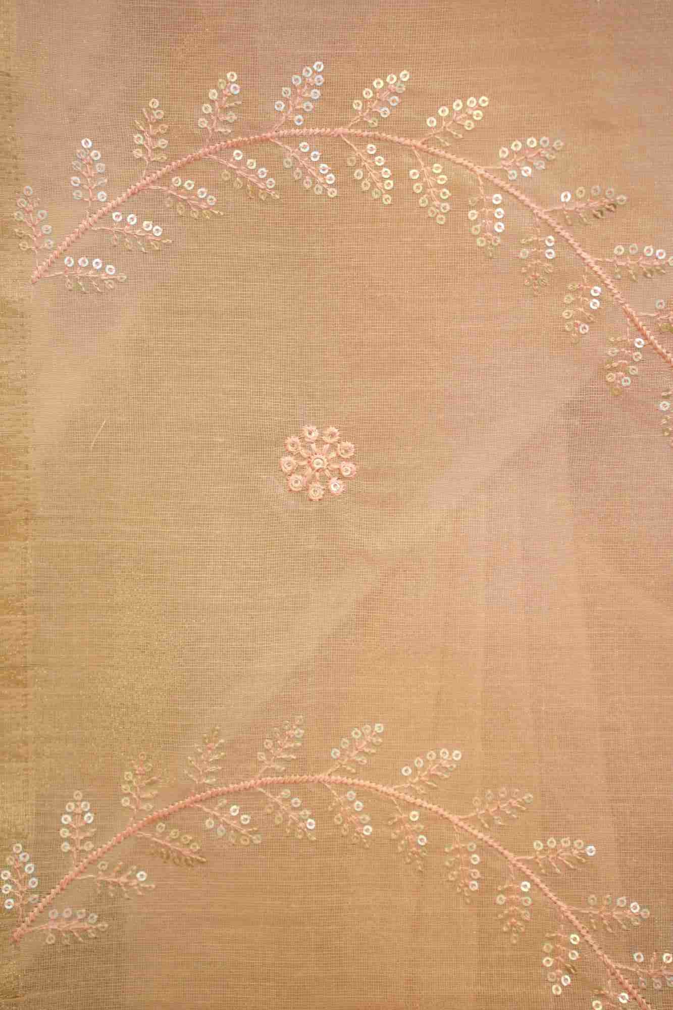 Beautiful Peach Kota  With Detailed Sequin Motif Embllished  Overall  Wrap In One Minute Saree