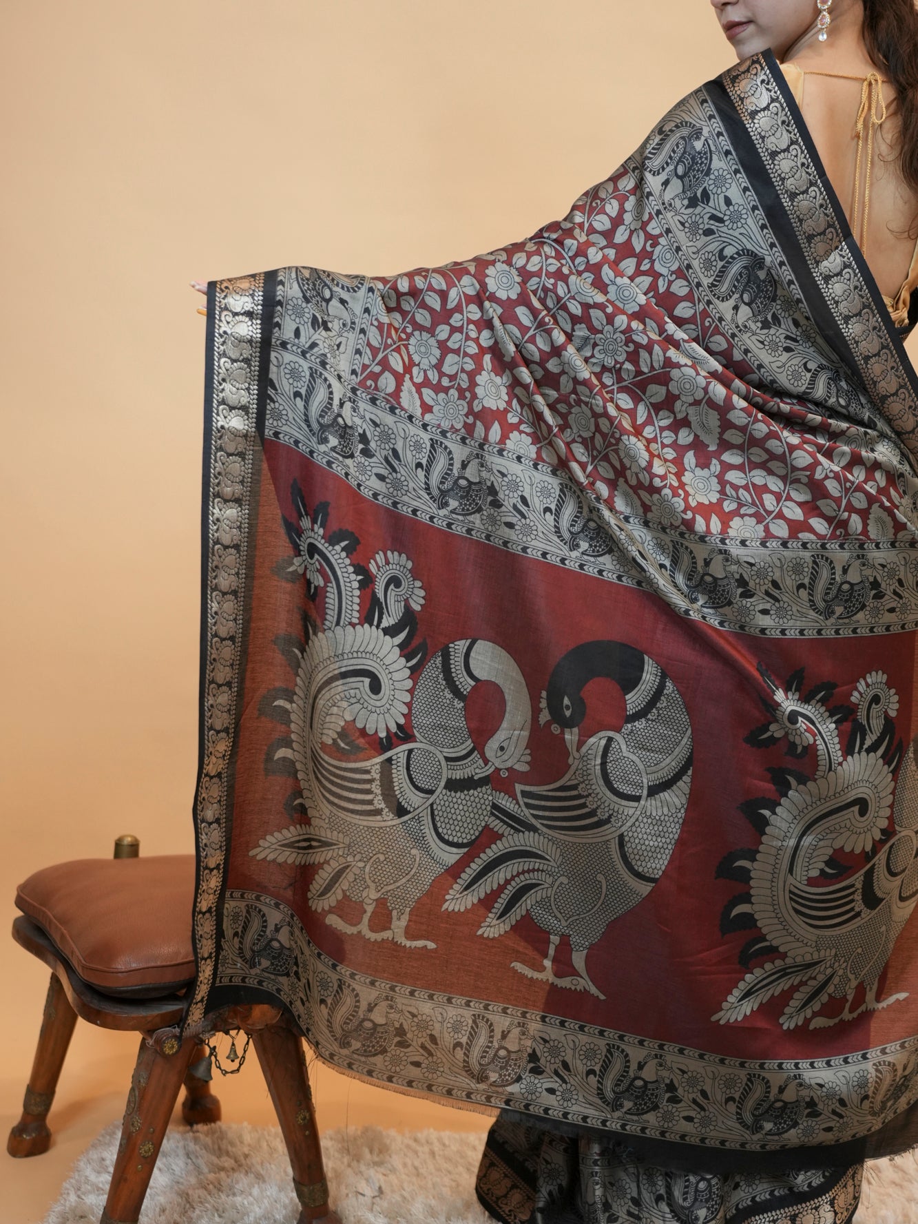 Traditional Red  Woven Printed Saree with Rich Border Design Ready To Wear Saree