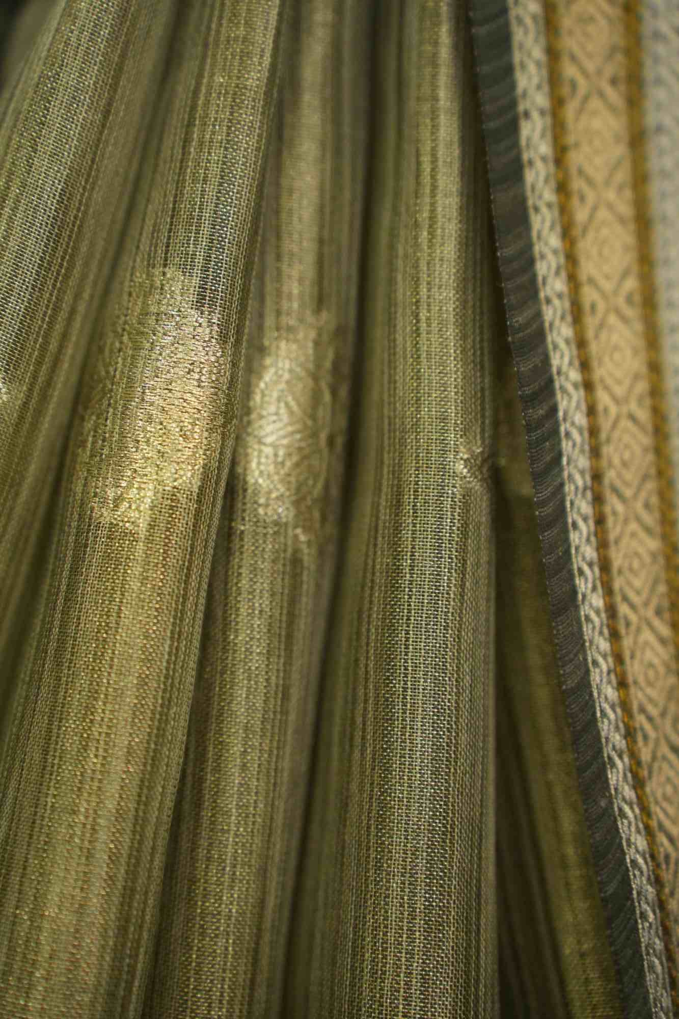 Olive Green Cotton Silk With Butta Overall Tassels On Palla Zari Detailed Border Wrap In One minute saree