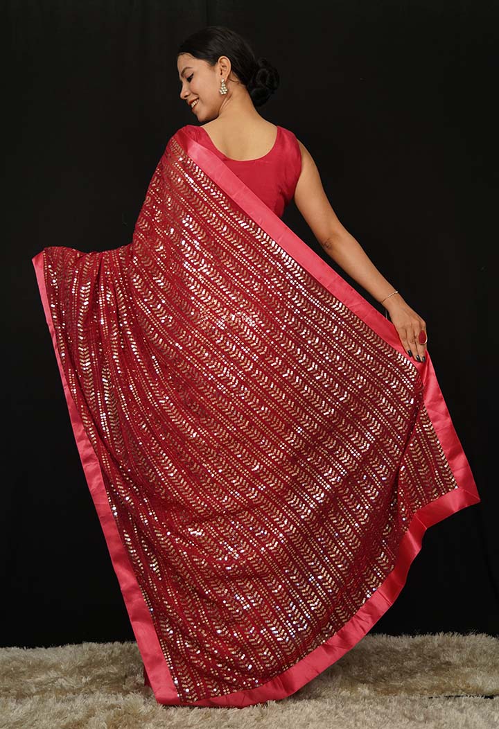 Stylish Party Wear All Over Sequin Embellished With Solid Border Wrap In One Minute Saree