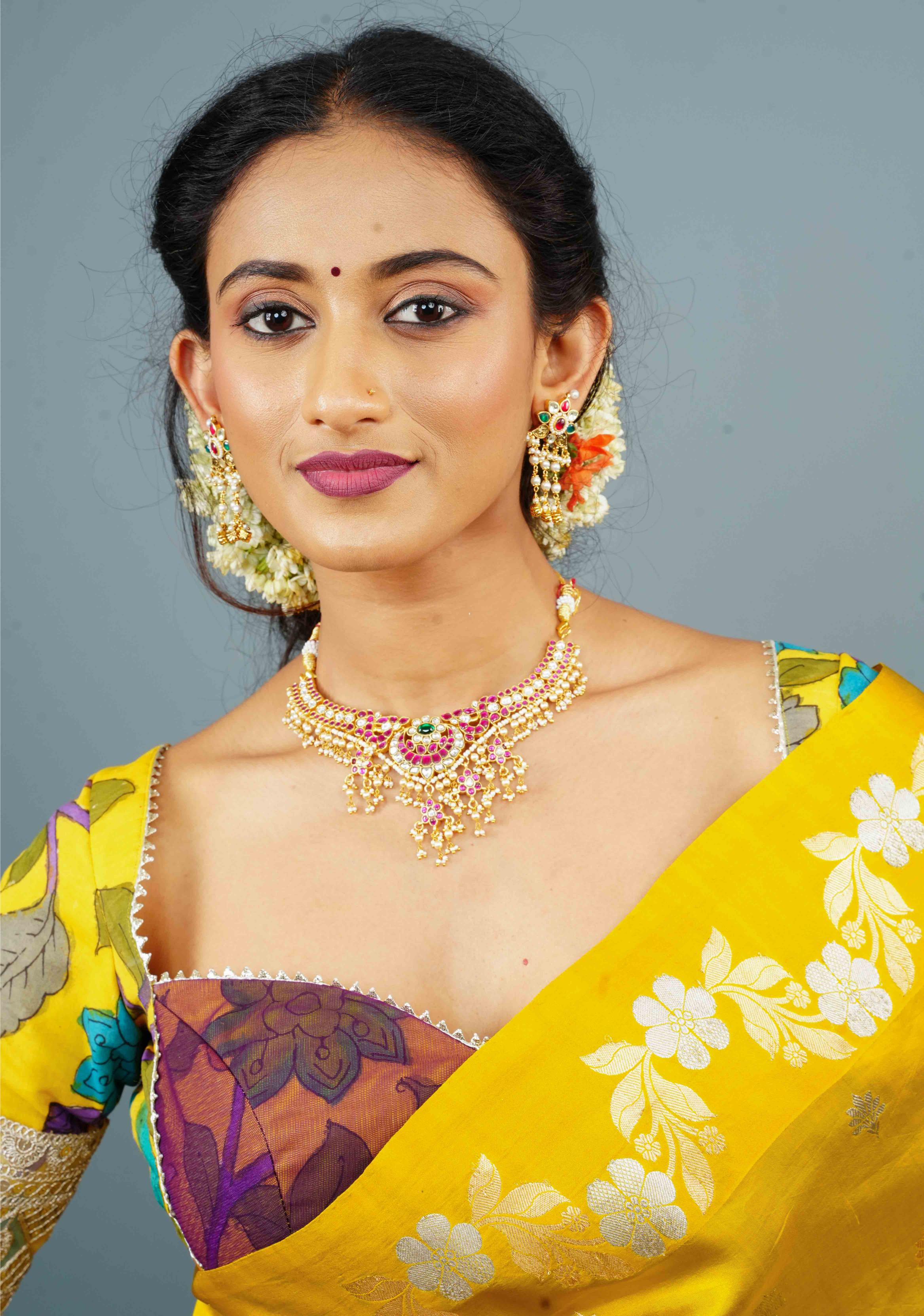 Jadau Necklace with dangling Pearls No Earrings | Shobitam
