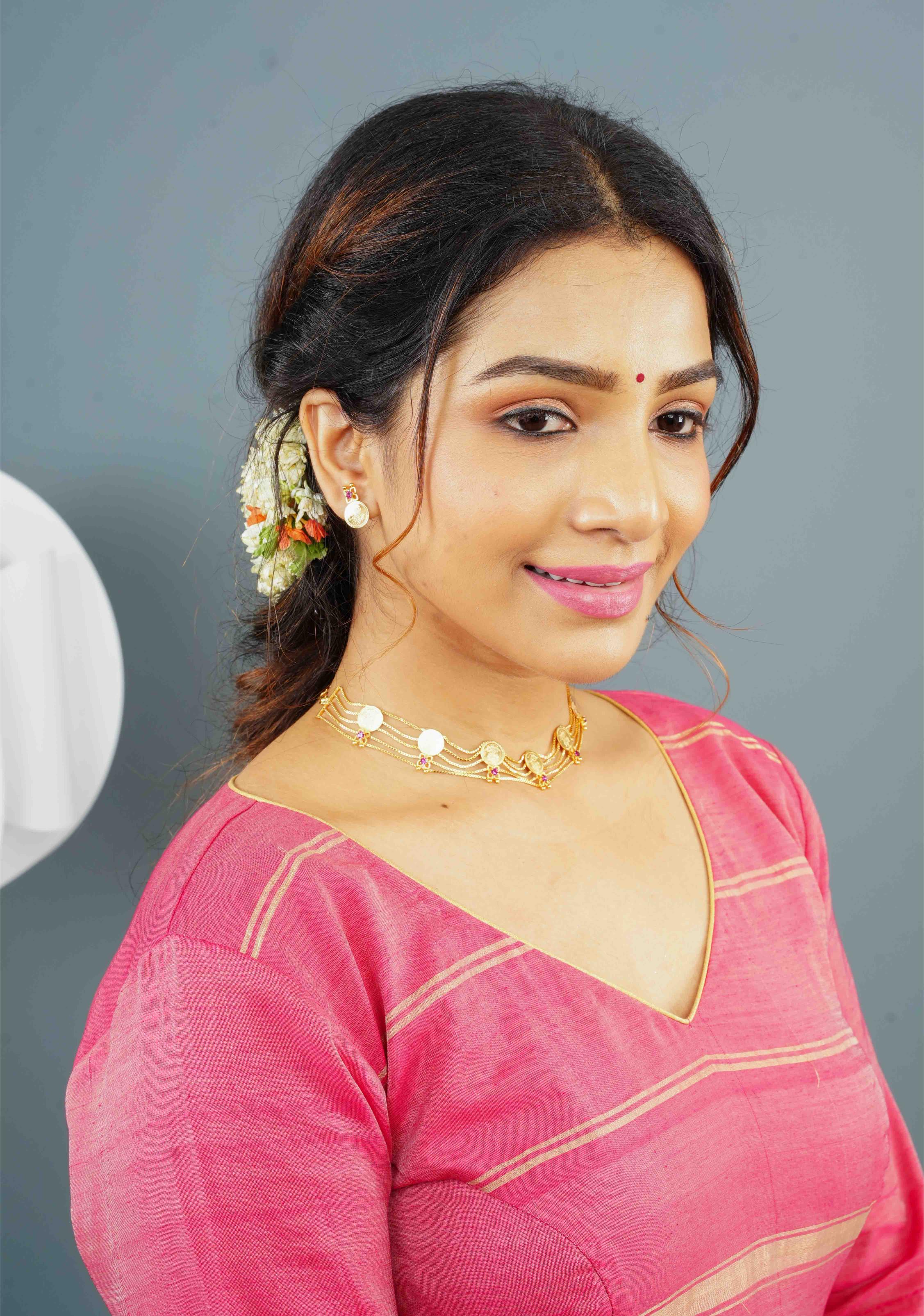 Gold tone Lakshmi Coin Layer Necklace with Earrings | Shobitam