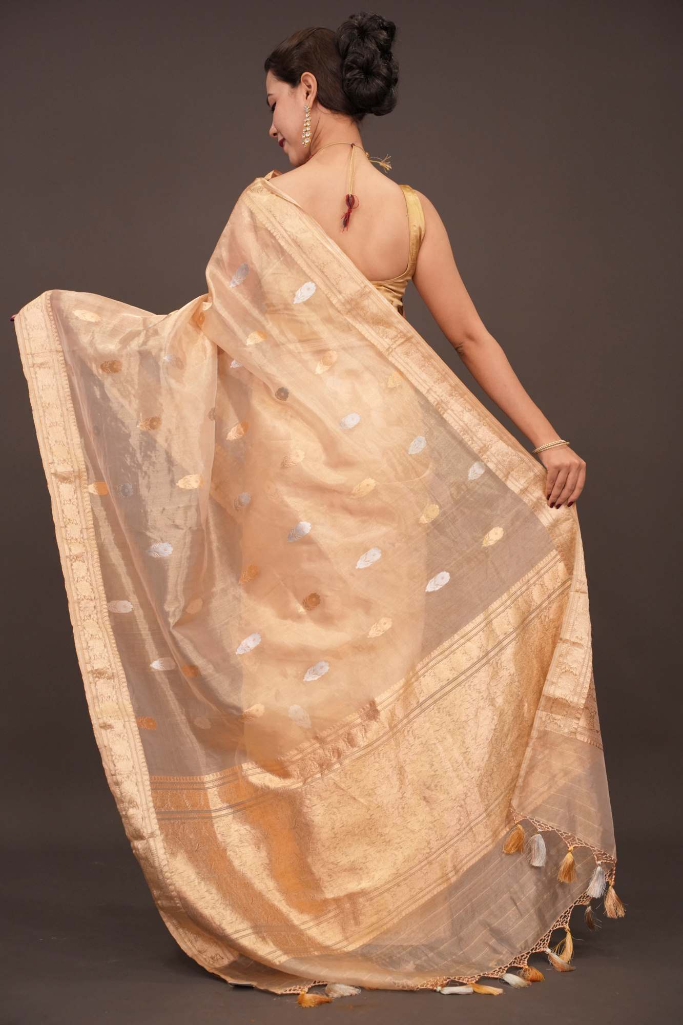 Ready To Wear Saree Stunning Golden Tissue Pure Silk Banarasi Saree with Sona Rupa Damask Motifs and Gold Zari Border | SILK MARK CERTIFIED