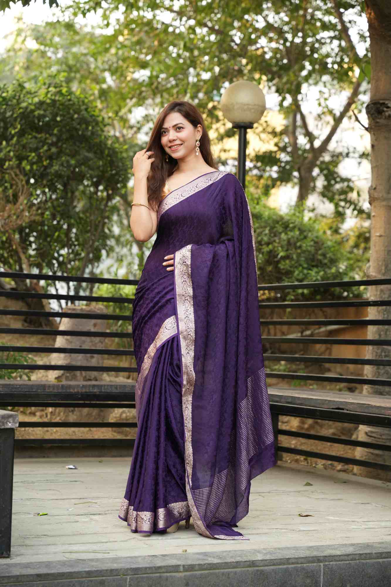 Viscose Soft Chinon self weaving Ready To Wear Saree