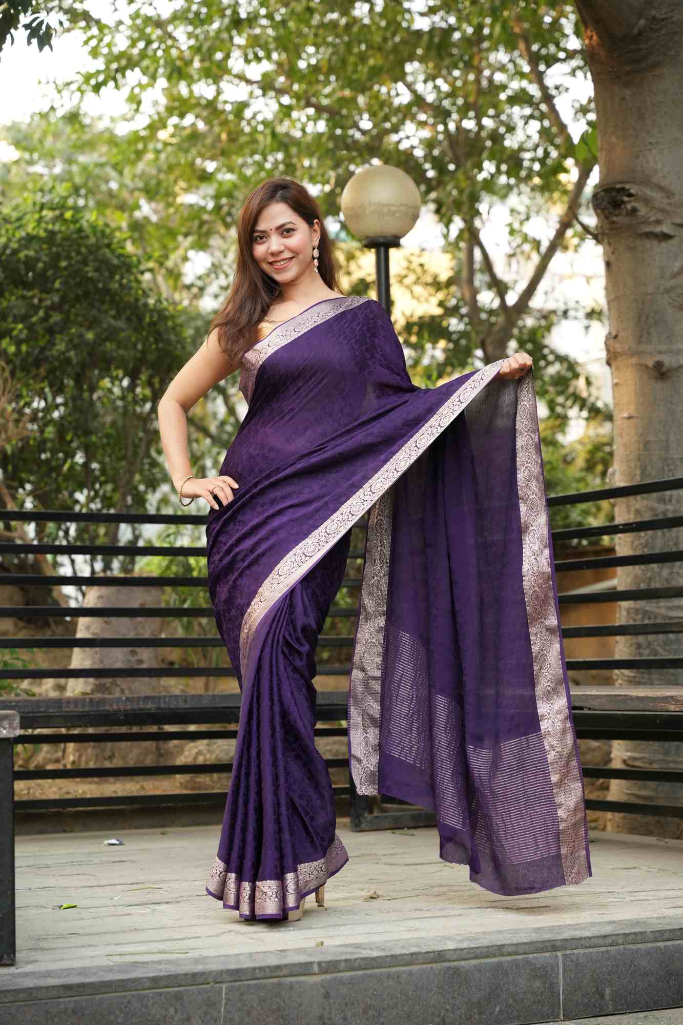 Viscose Soft Chinon self weaving Ready To Wear Saree