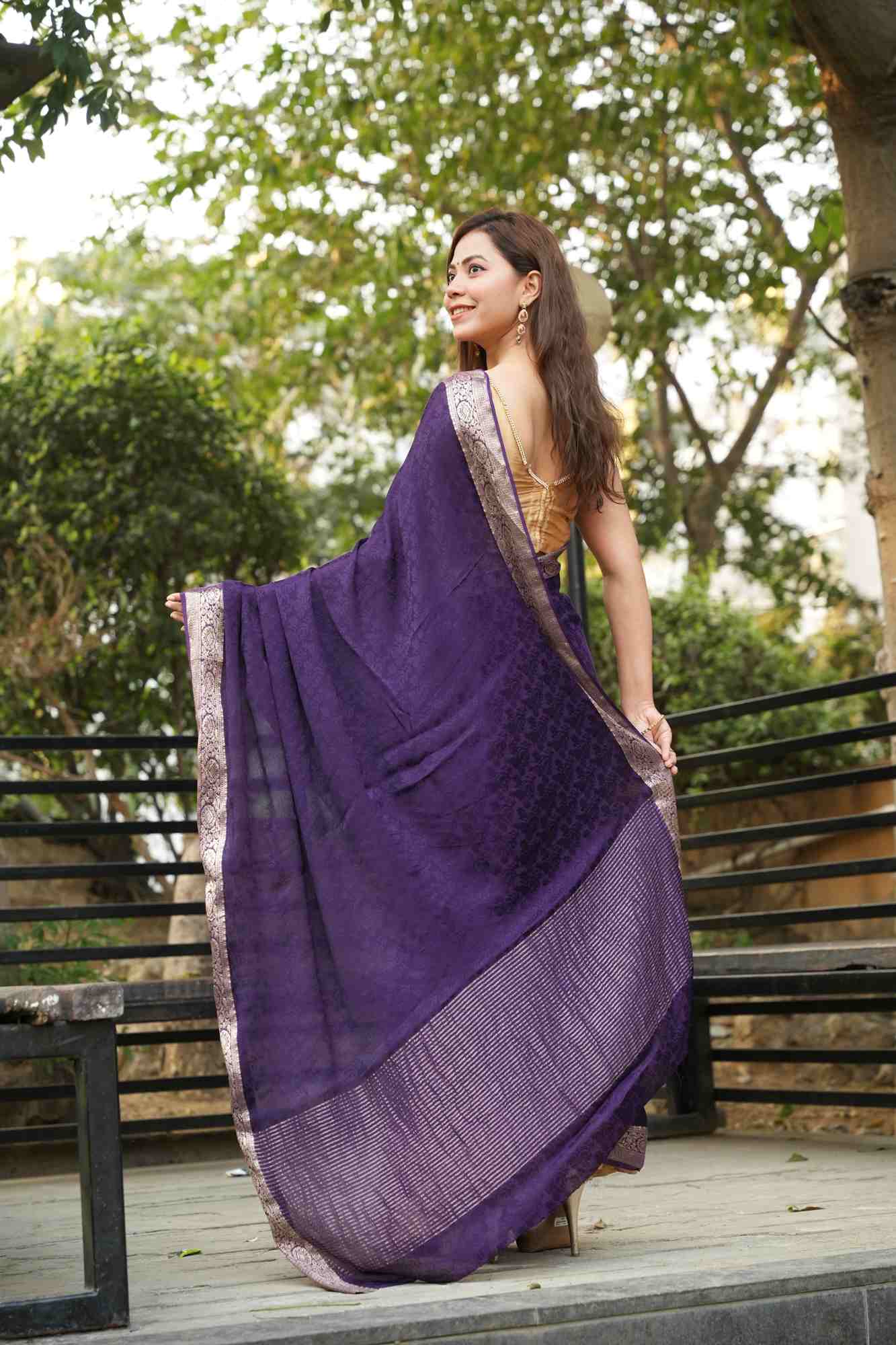 Viscose Soft Chinon self weaving Ready To Wear Saree