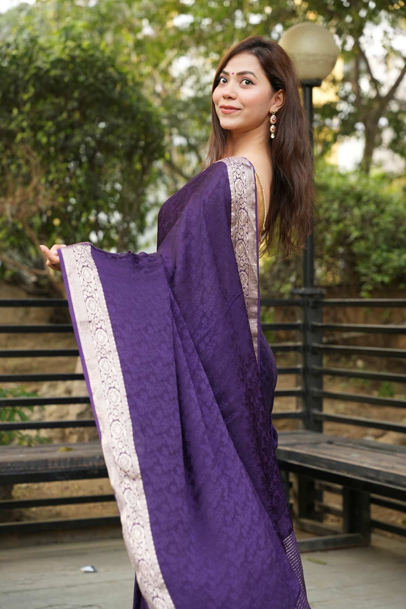 Viscose Soft Chinon self weaving Ready To Wear Saree