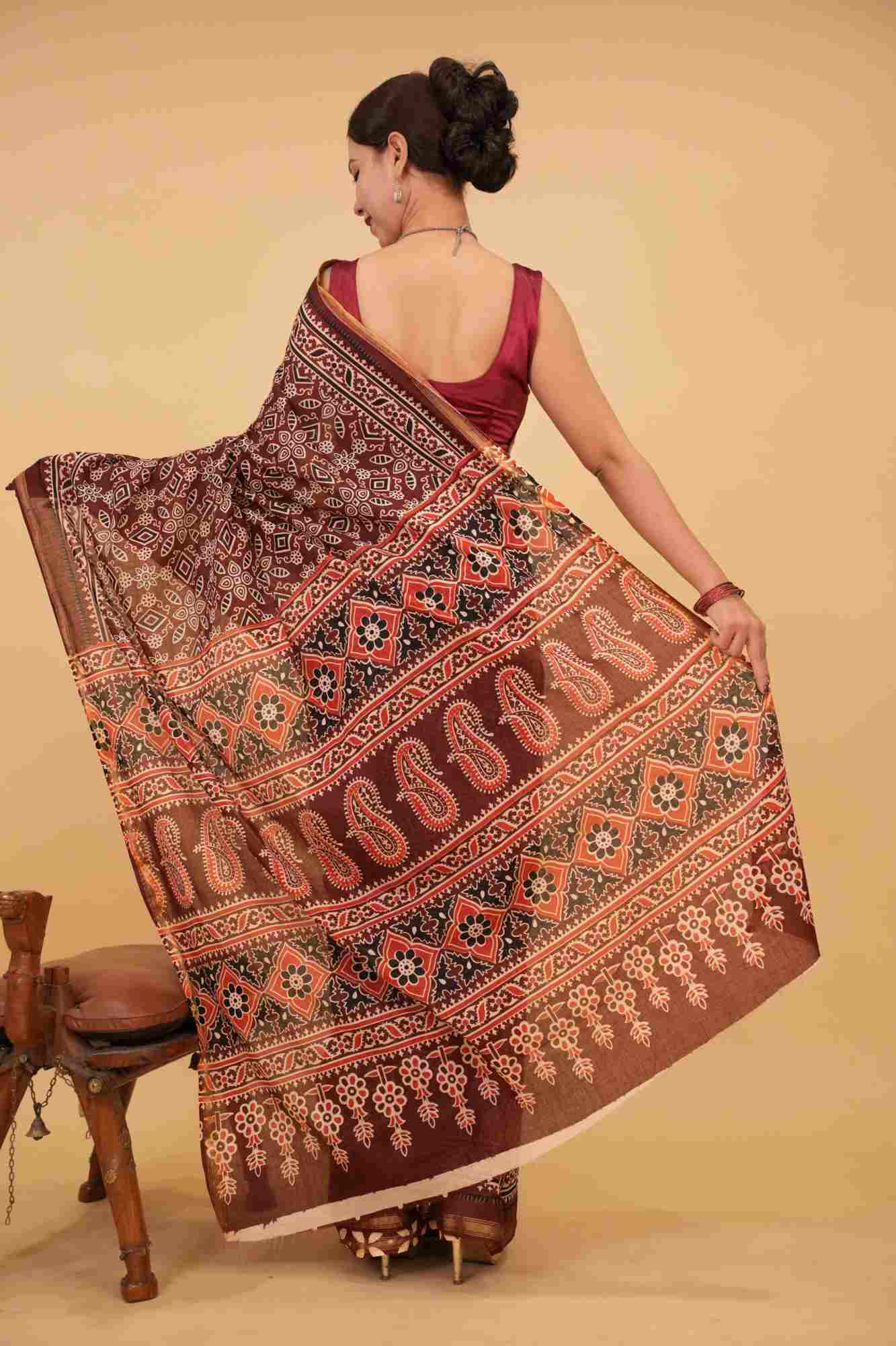 Ready to wear Jaipuri Block Printed Mul Mul Cotton With Zari Border Wrap In One Minute Saree