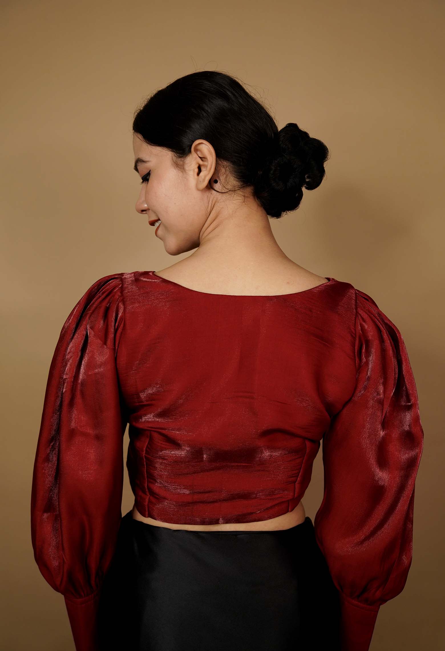 Stylish Maroon Full Puff Sleeves With cuffs &  Princess cut Designer blouse