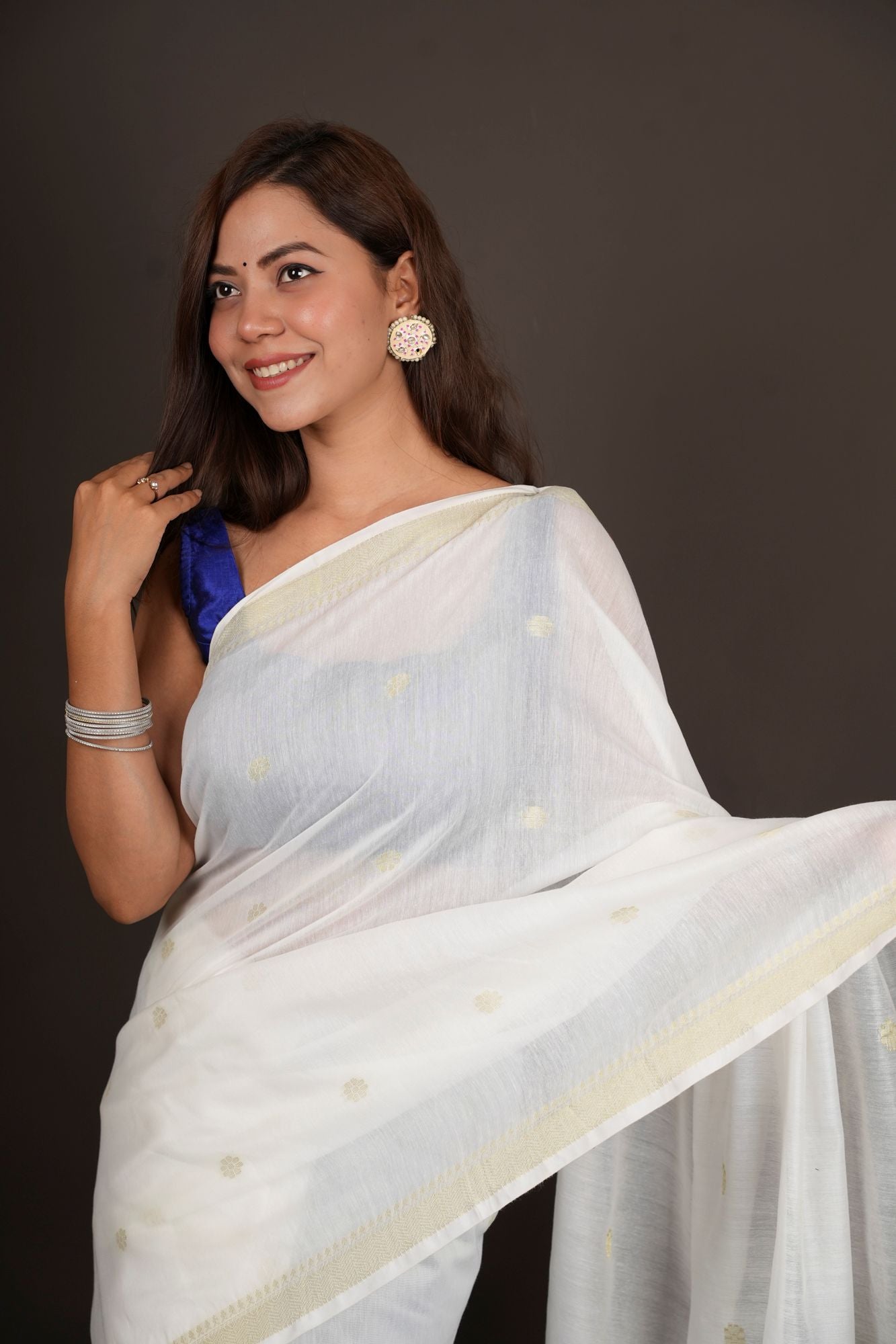 Madurai Soft Cotton with Anchal Zari Work Contrast Blue Pallu Ready To Wear Saree