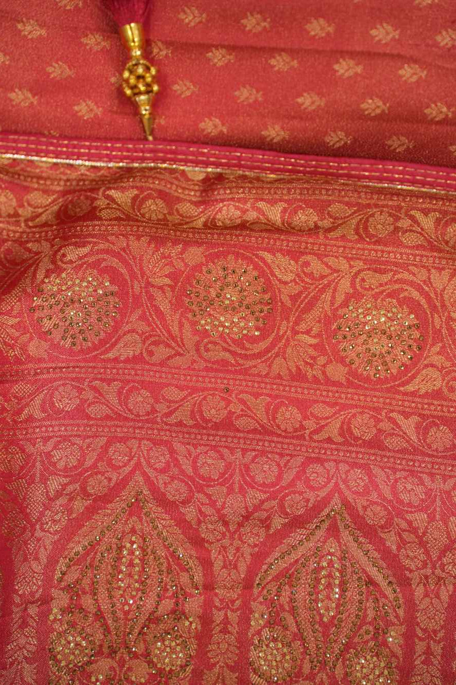 Banarasi Butta Silk with Zari Border & Pallu Stone Embellished Wrap in 1 minute saree