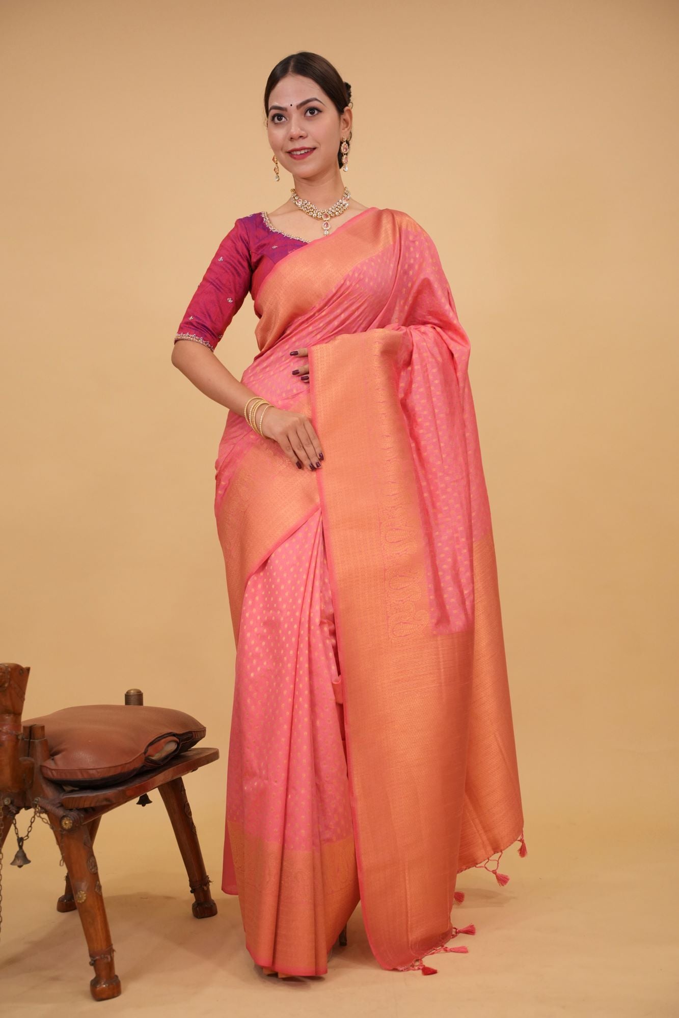 Gorgeous Festive Wedding Look Banarasi with Zari weaving Dense woven Border Ready to Wear Saree