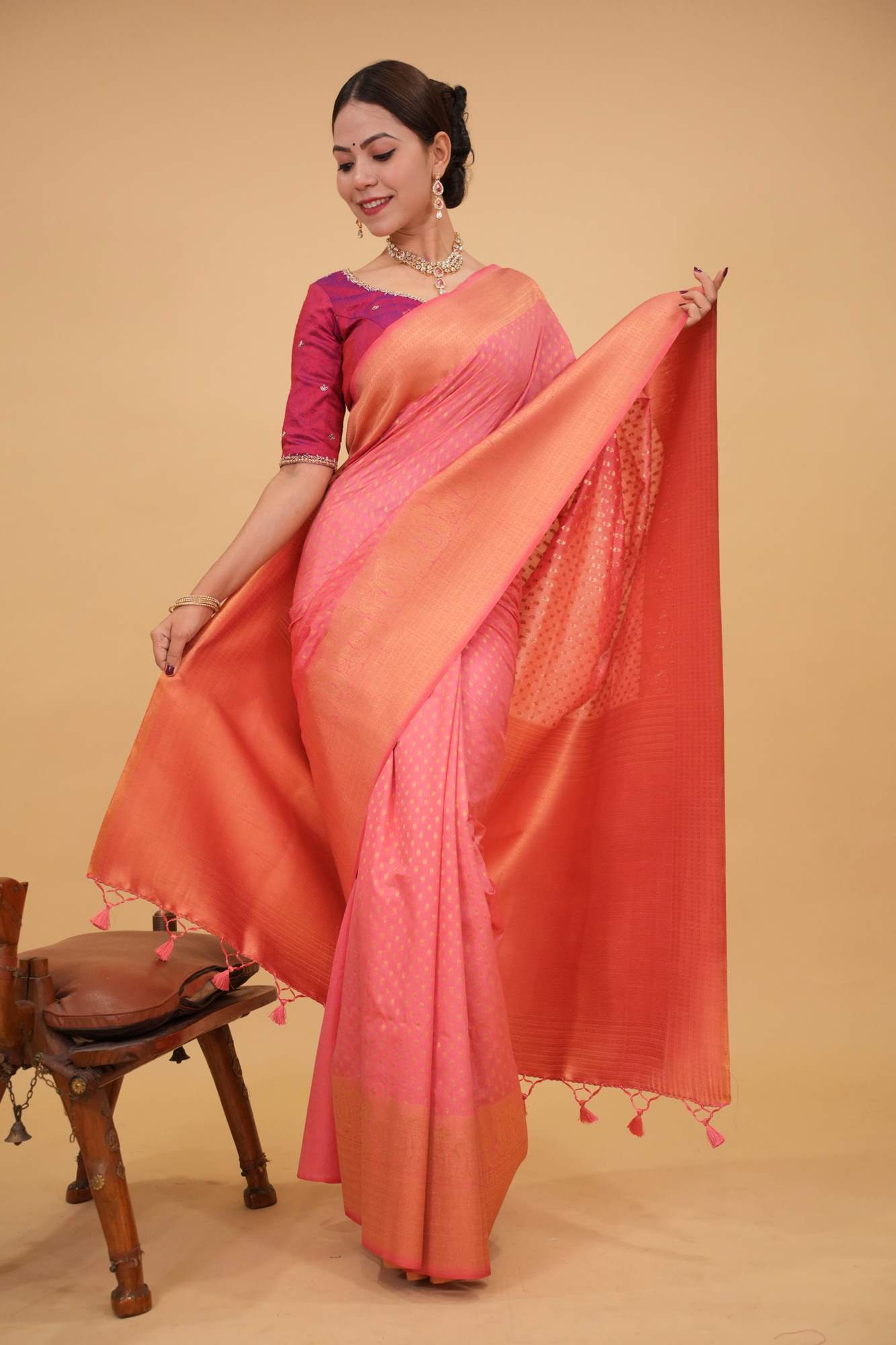 Gorgeous Festive Wedding Look Banarasi with Zari weaving Dense woven Border Ready to Wear Saree