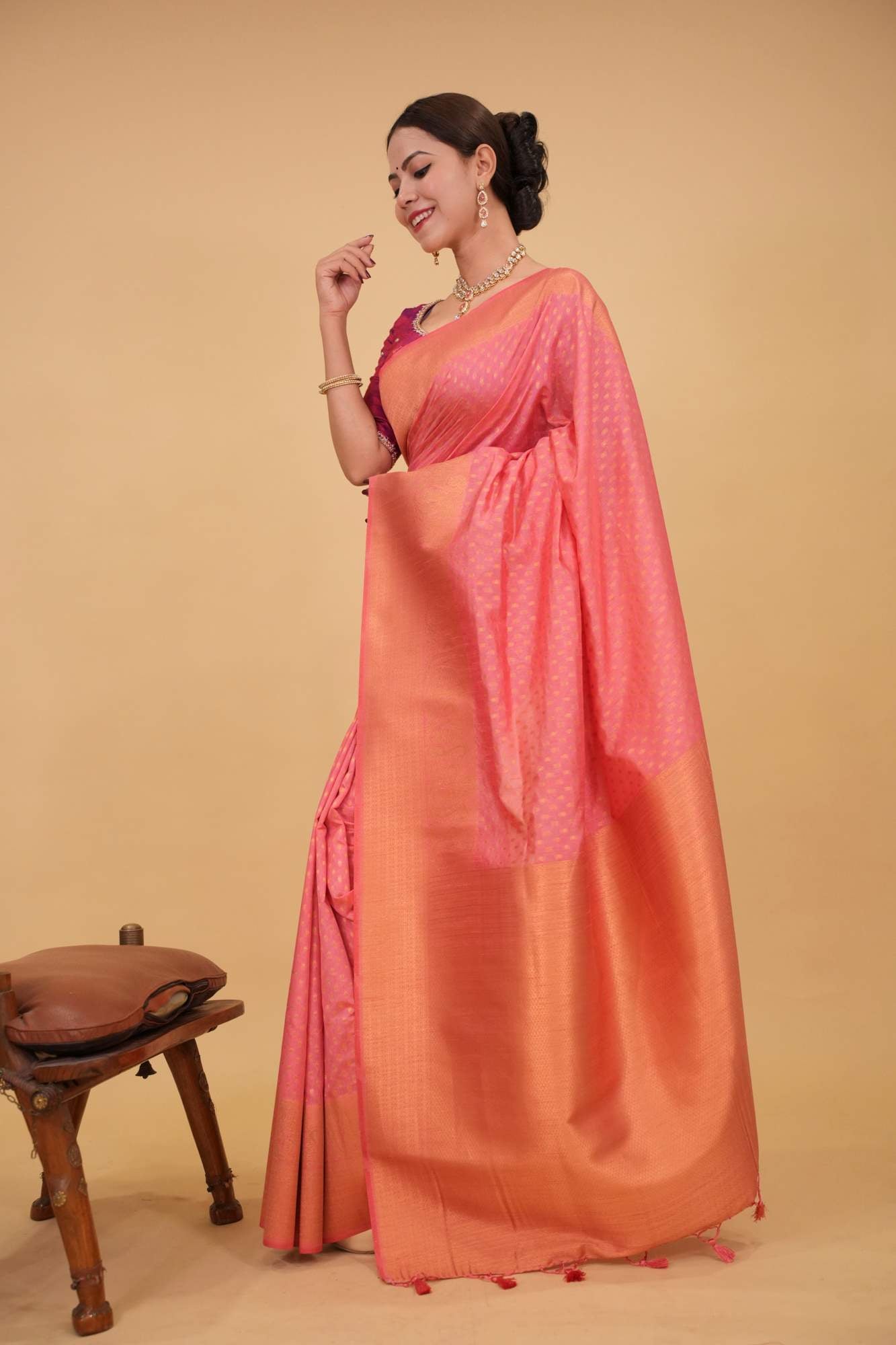 Gorgeous Festive Wedding Look Banarasi with Zari weaving Dense woven Border Ready to Wear Saree