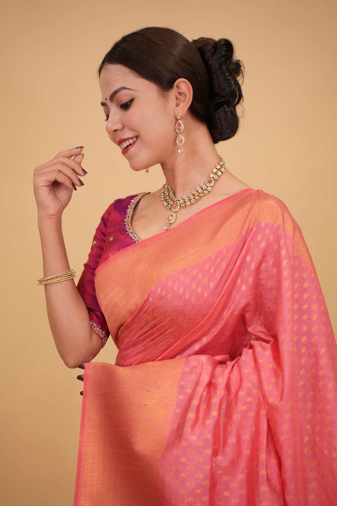 Gorgeous Festive Wedding Look Banarasi with Zari weaving Dense woven Border Ready to Wear Saree