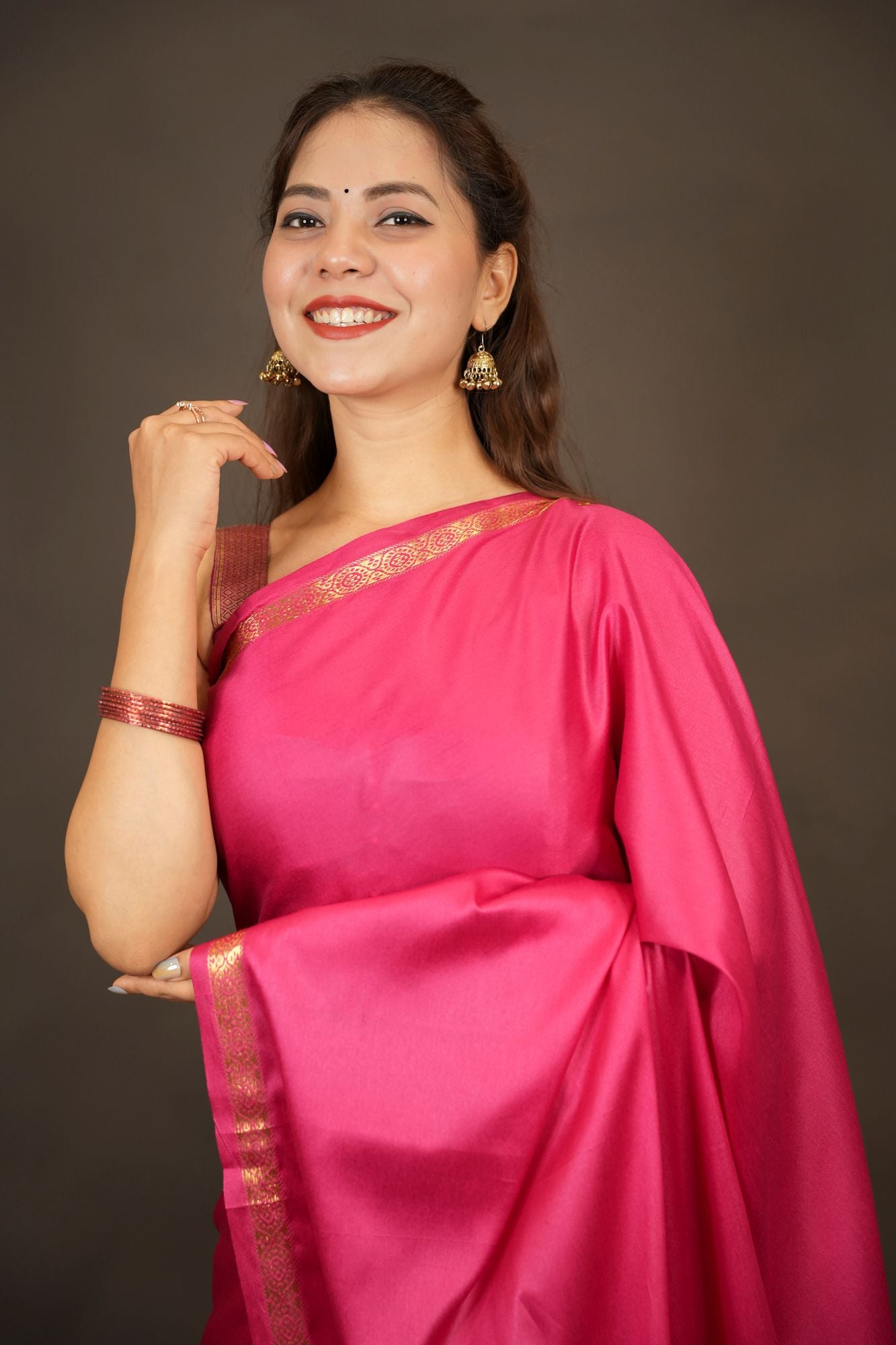 Classic Mysore Silk with intricate thin woven border prestitched saree