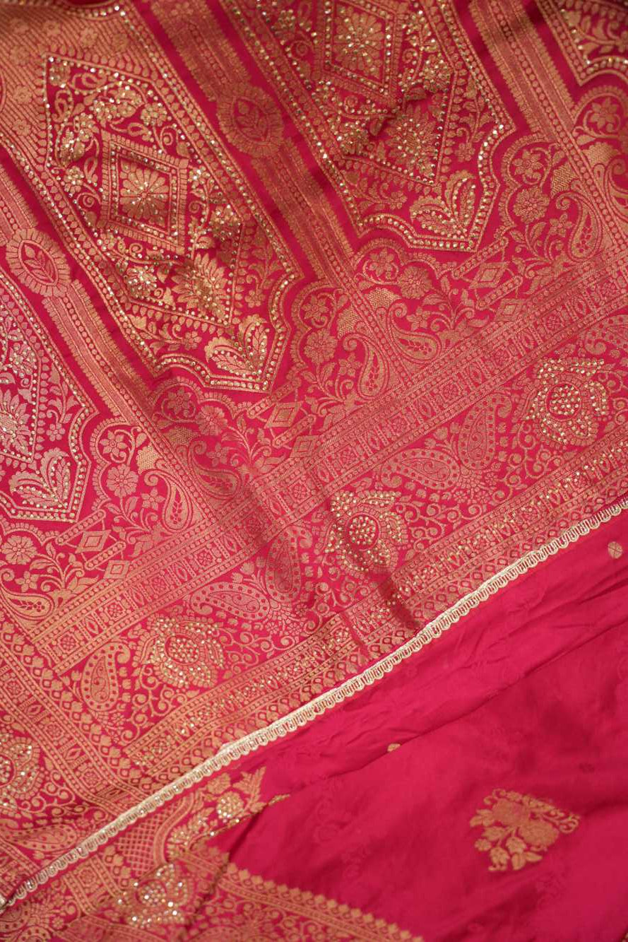 Soft Silk Satin With Zari Floral Motif Woven & Stone Embellished Wrap In ONe Minute Saree