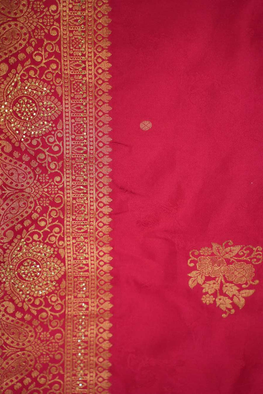 Soft Silk Satin With Zari Floral Motif Woven & Stone Embellished Wrap In ONe Minute Saree