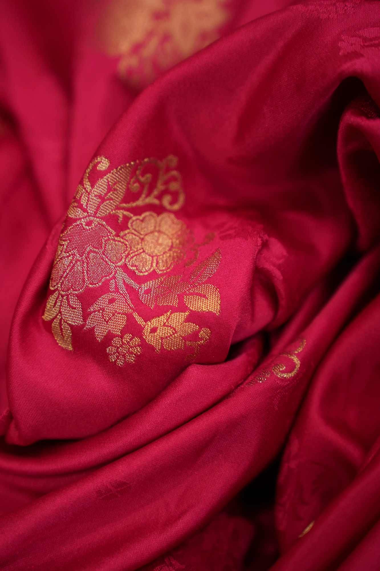 Soft Silk Satin With Zari Floral Motif Woven & Stone Embellished Wrap In ONe Minute Saree