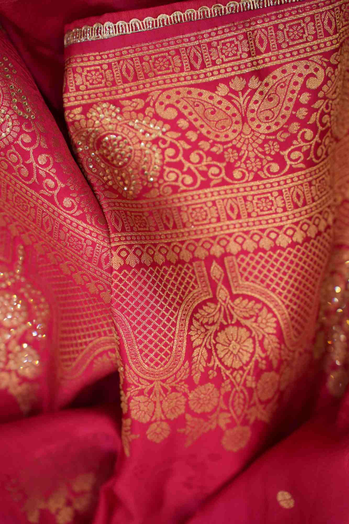 Soft Silk Satin With Zari Floral Motif Woven & Stone Embellished Wrap In ONe Minute Saree