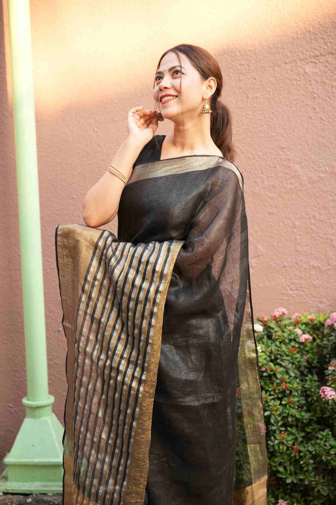 Tissue Silk With Goldan Contrast Border Ready To Wear Saree