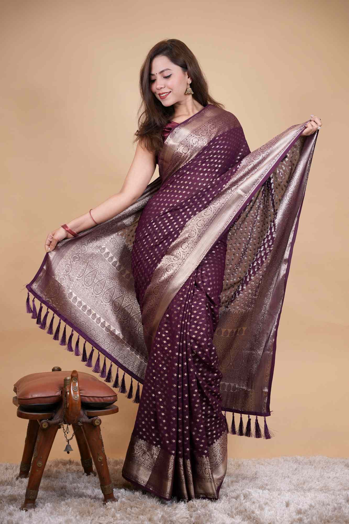 Classic Old World Charm - Banarasi Buti & Zari weave prestitched saree