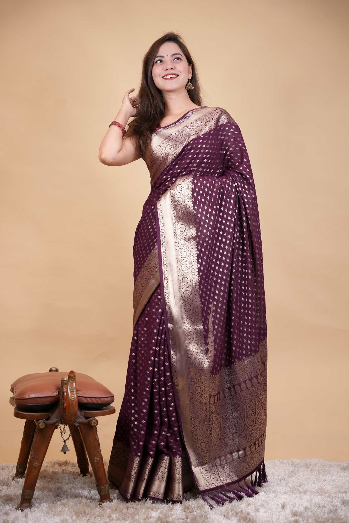 Classic Old World Charm - Banarasi Buti & Zari weave prestitched saree