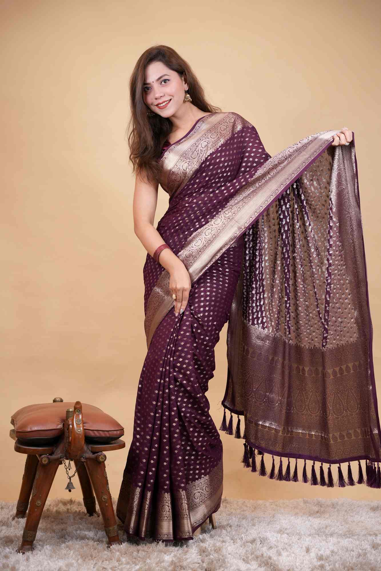 Classic Old World Charm - Banarasi Buti & Zari weave prestitched saree