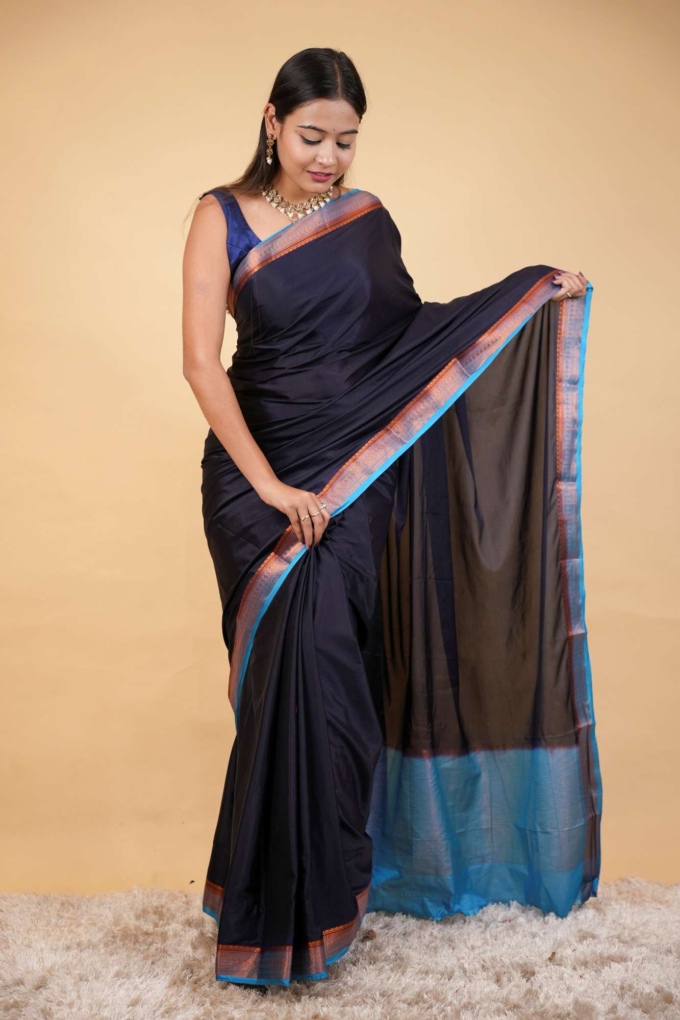 Classic Mysore Silk with Contrast Zari Border & Traditional Ready to Wear Saree
