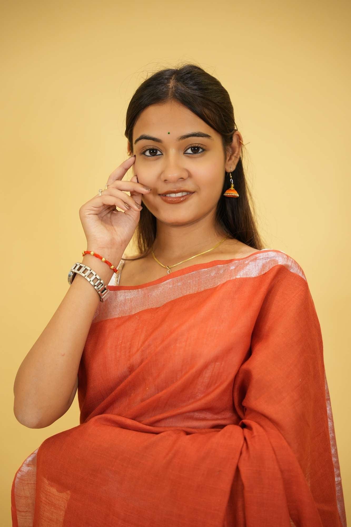 Gorgeous Maroon Linen Cotton Ready to Wear Saree