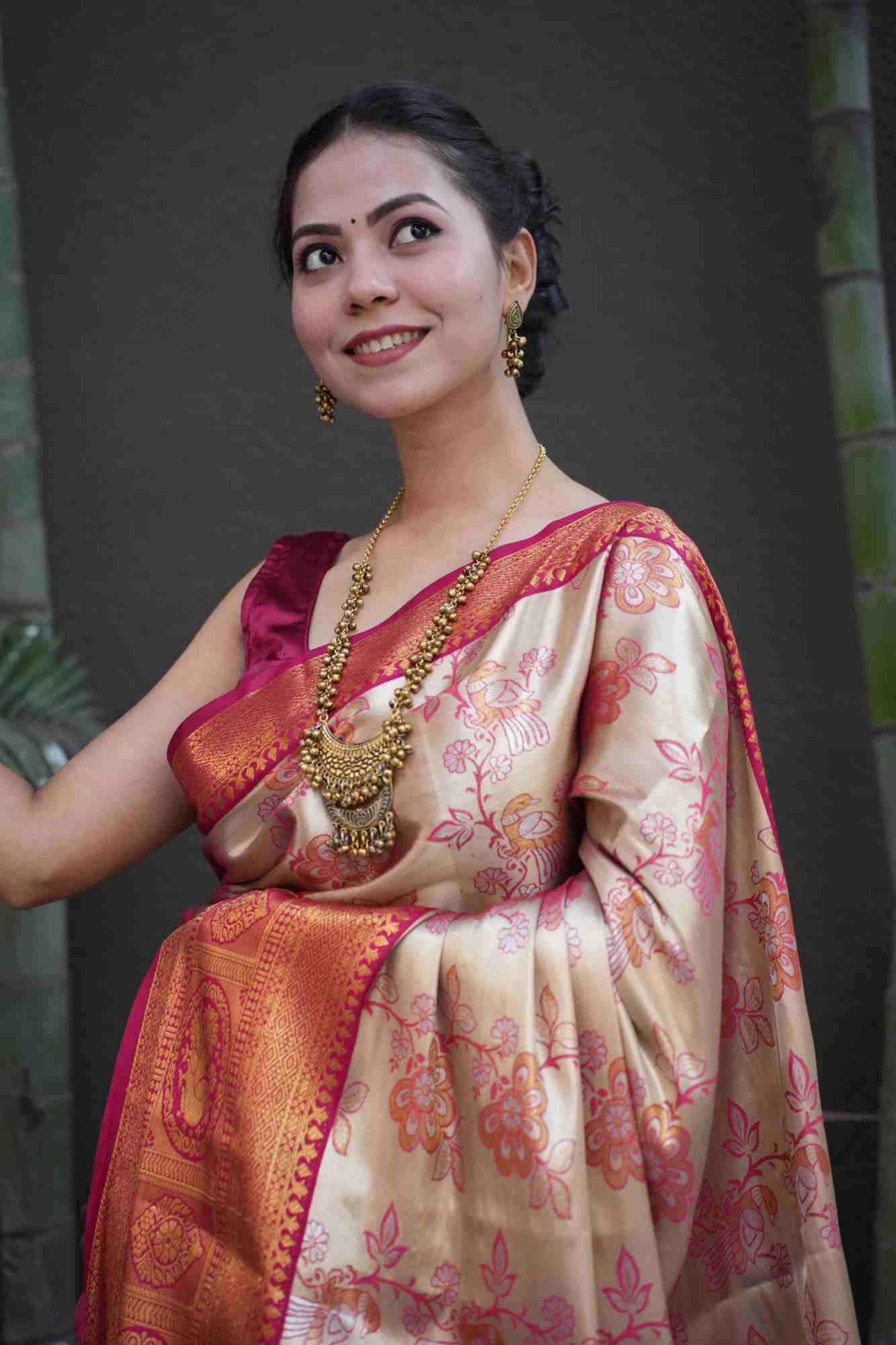 Ready to Wear Dharamvaram Weave Gold Toned with Ornate Zari work prestitched saree