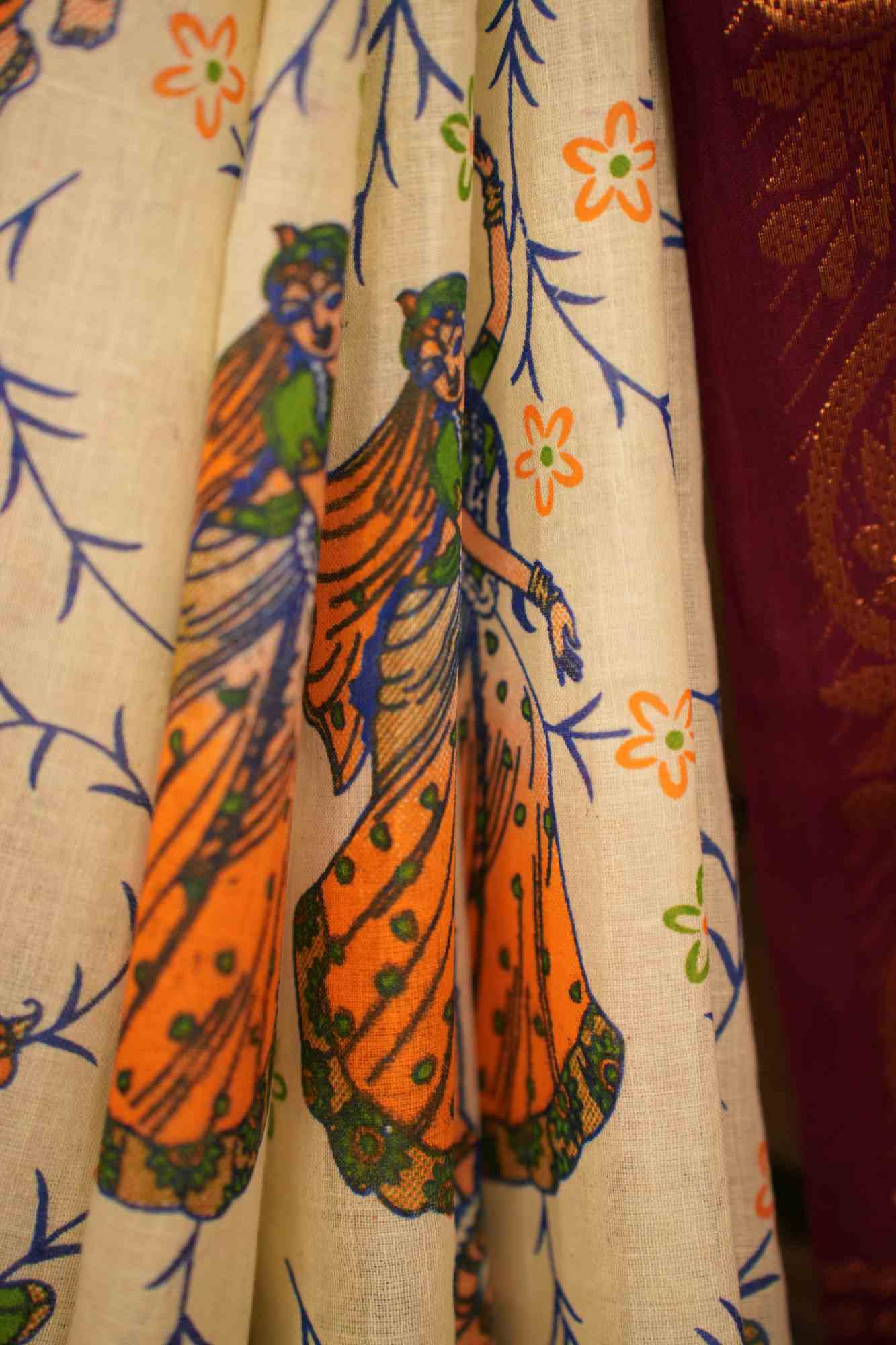 Chinnalapatti Kalamkari With Contrast Zari Woven Border & Palla Ready To Wear Saree