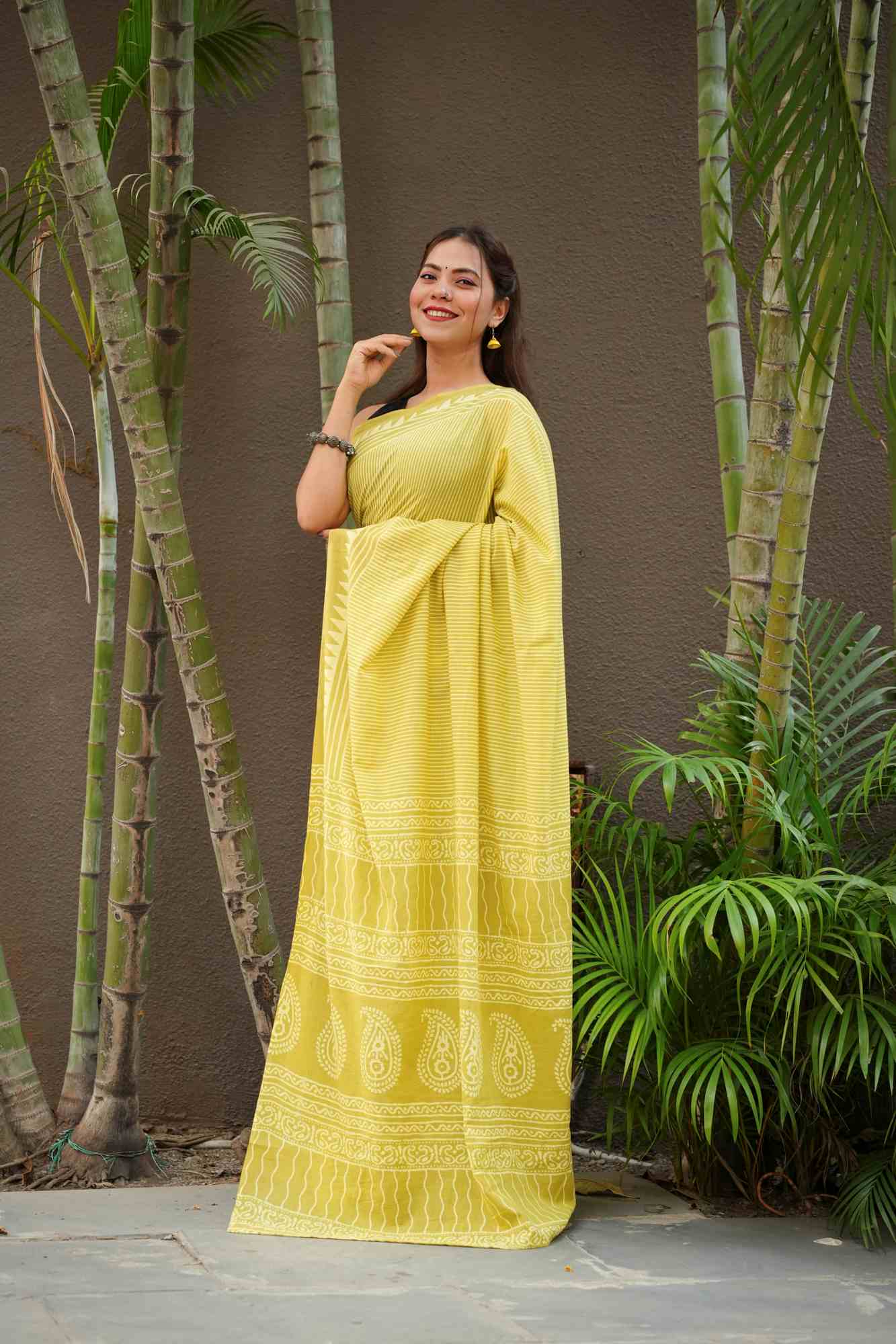 Mulmul vegetable dye stitched ready to wear saree