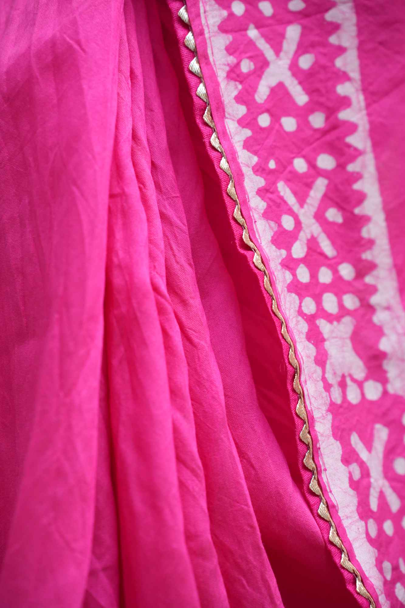 Soft Cotton Pink Batik Printed All Over With Seqance Work Butta & Rich Look Latkan Wrap in 1 minute saree